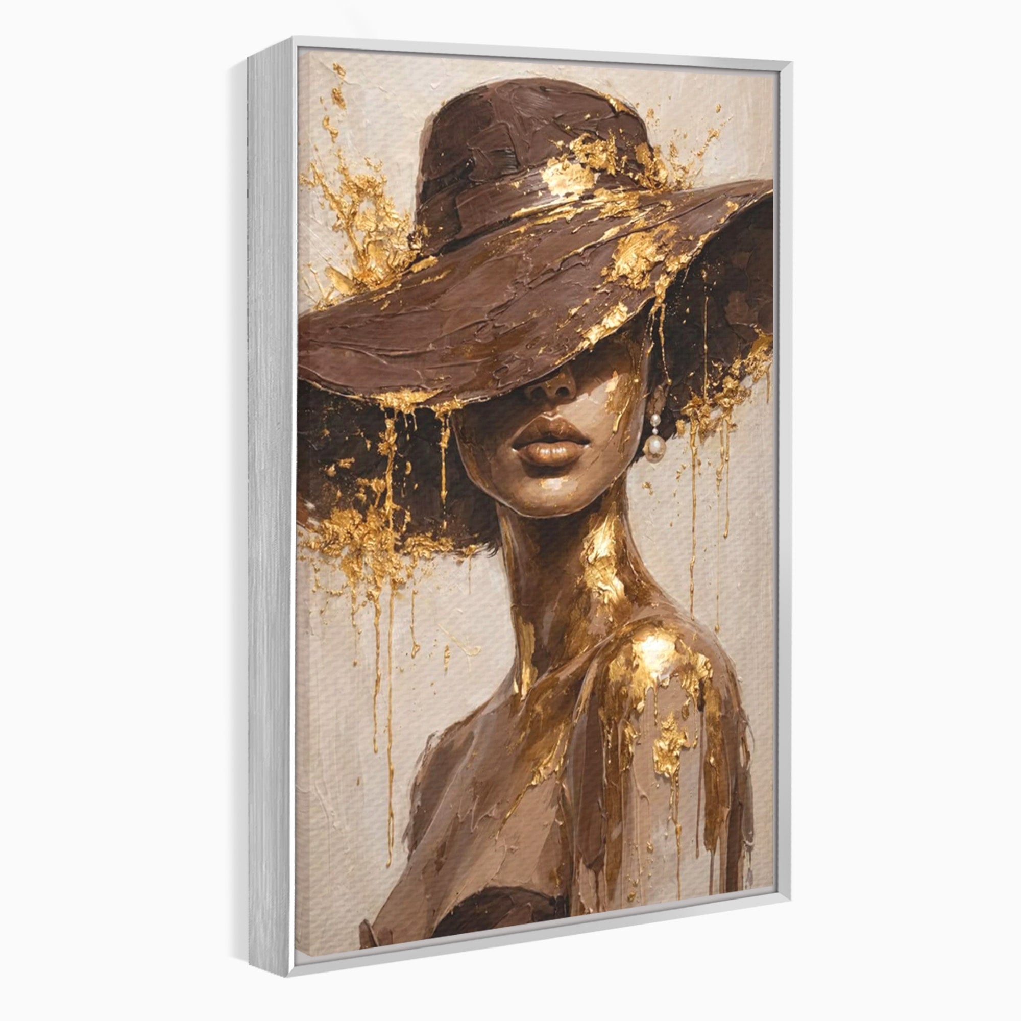 Tablou Canvas Premium LuxCanva® PI1003, Femeie Cu Palarie Eleganta, Femeie, Portret, Palarie, Eleganta, Living, Culori Vibrante