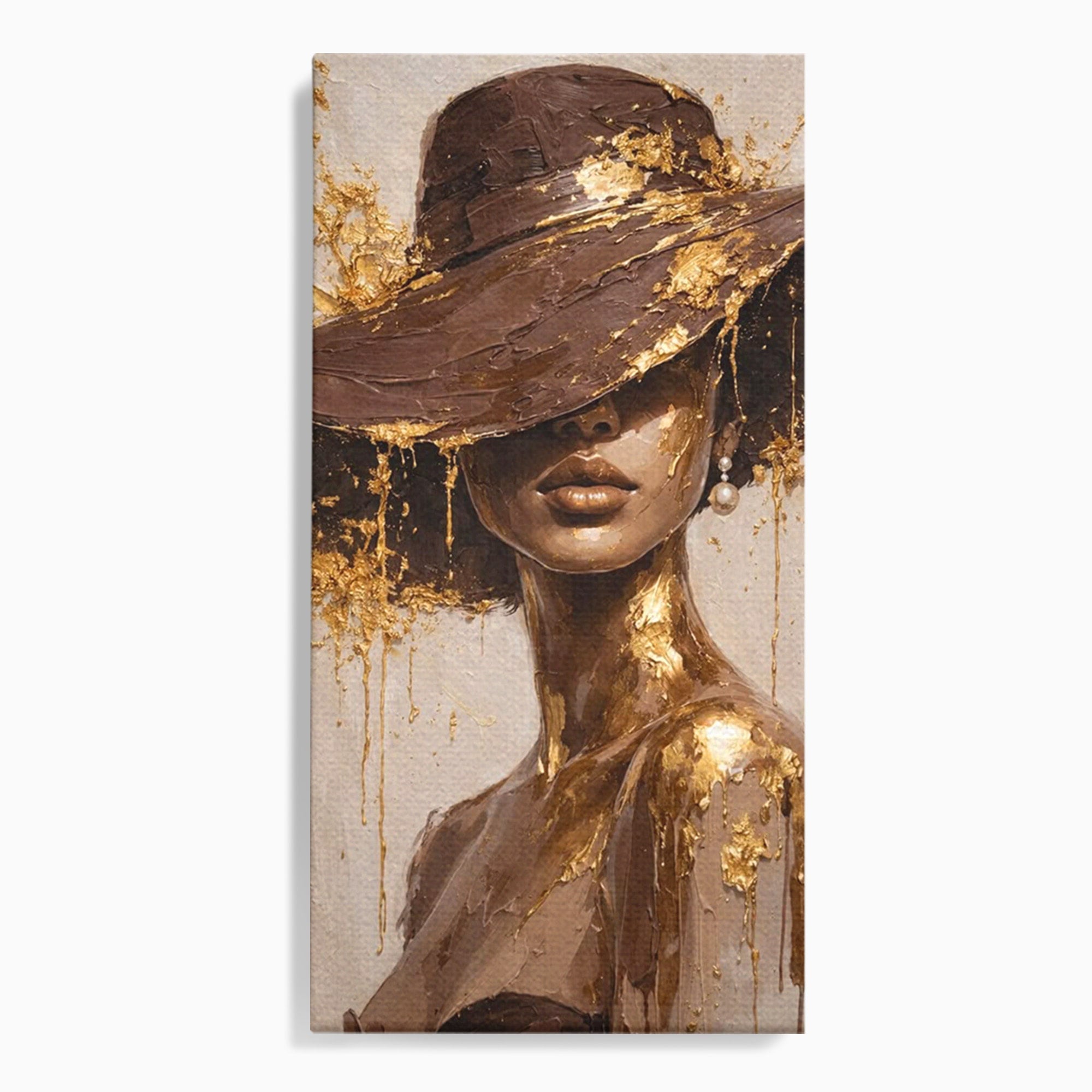 Tablou Canvas Premium LuxCanva® PI1003, Femeie Cu Palarie Eleganta, Femeie, Portret, Palarie, Eleganta, Living, Culori Vibrante