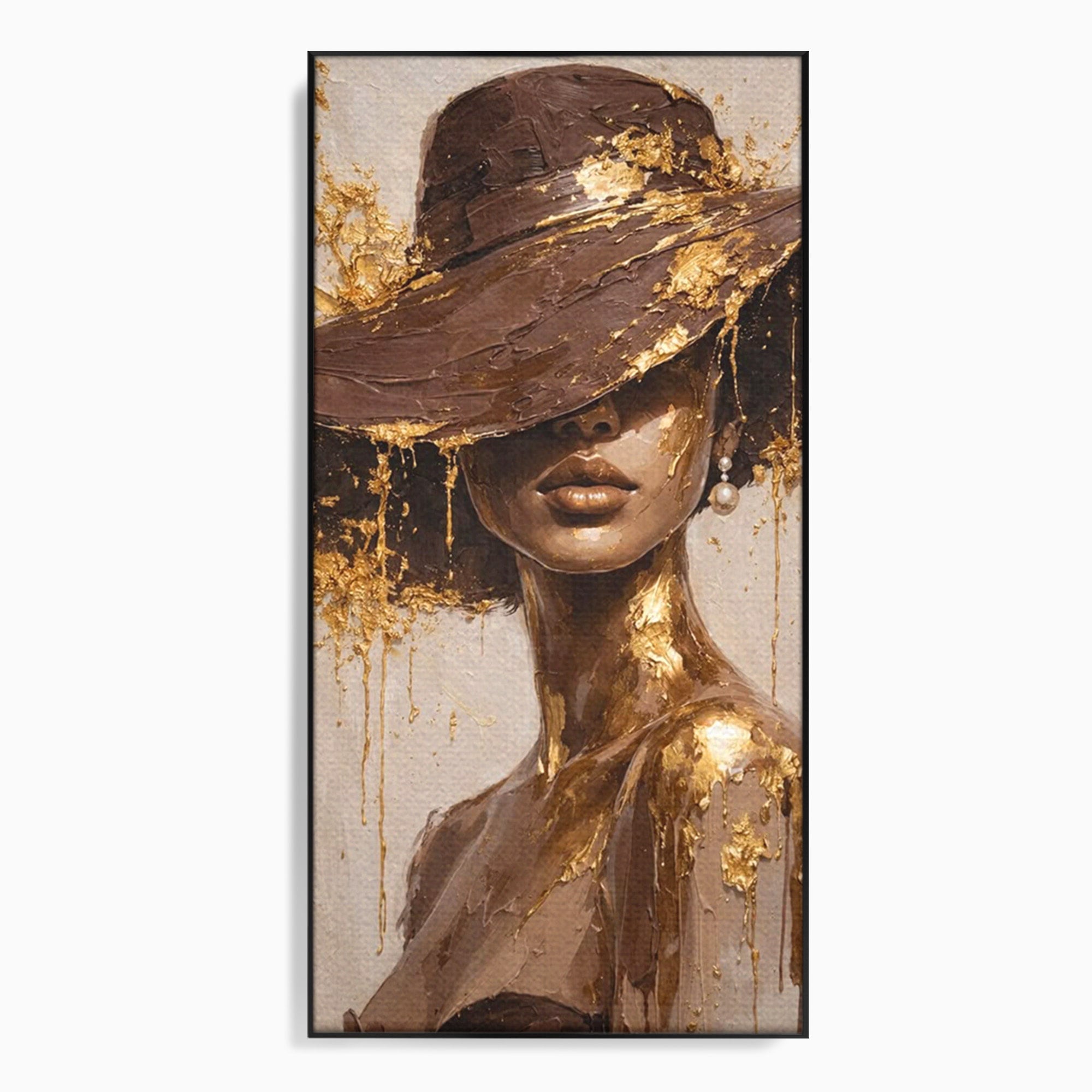 Tablou Canvas Premium LuxCanva® PI1003, Femeie Cu Palarie Eleganta, Femeie, Portret, Palarie, Eleganta, Living, Culori Vibrante