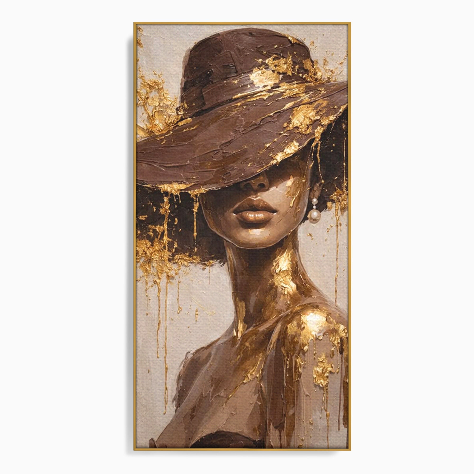 Tablou Canvas Premium LuxCanva® PI1003, Femeie Cu Palarie Eleganta, Femeie, Portret, Palarie, Eleganta, Living, Culori Vibrante