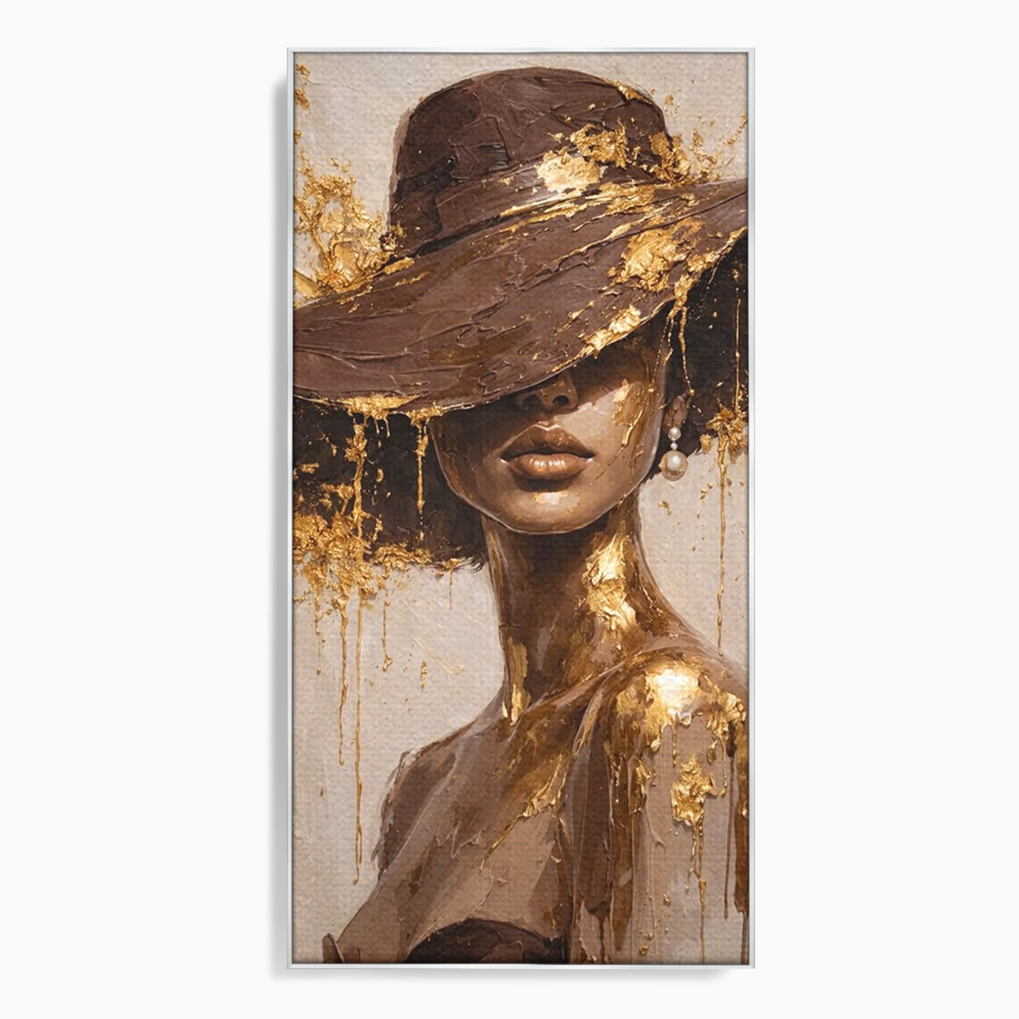 Tablou Canvas Premium LuxCanva® PI1003, Femeie Cu Palarie Eleganta, Femeie, Portret, Palarie, Eleganta, Living, Culori Vibrante
