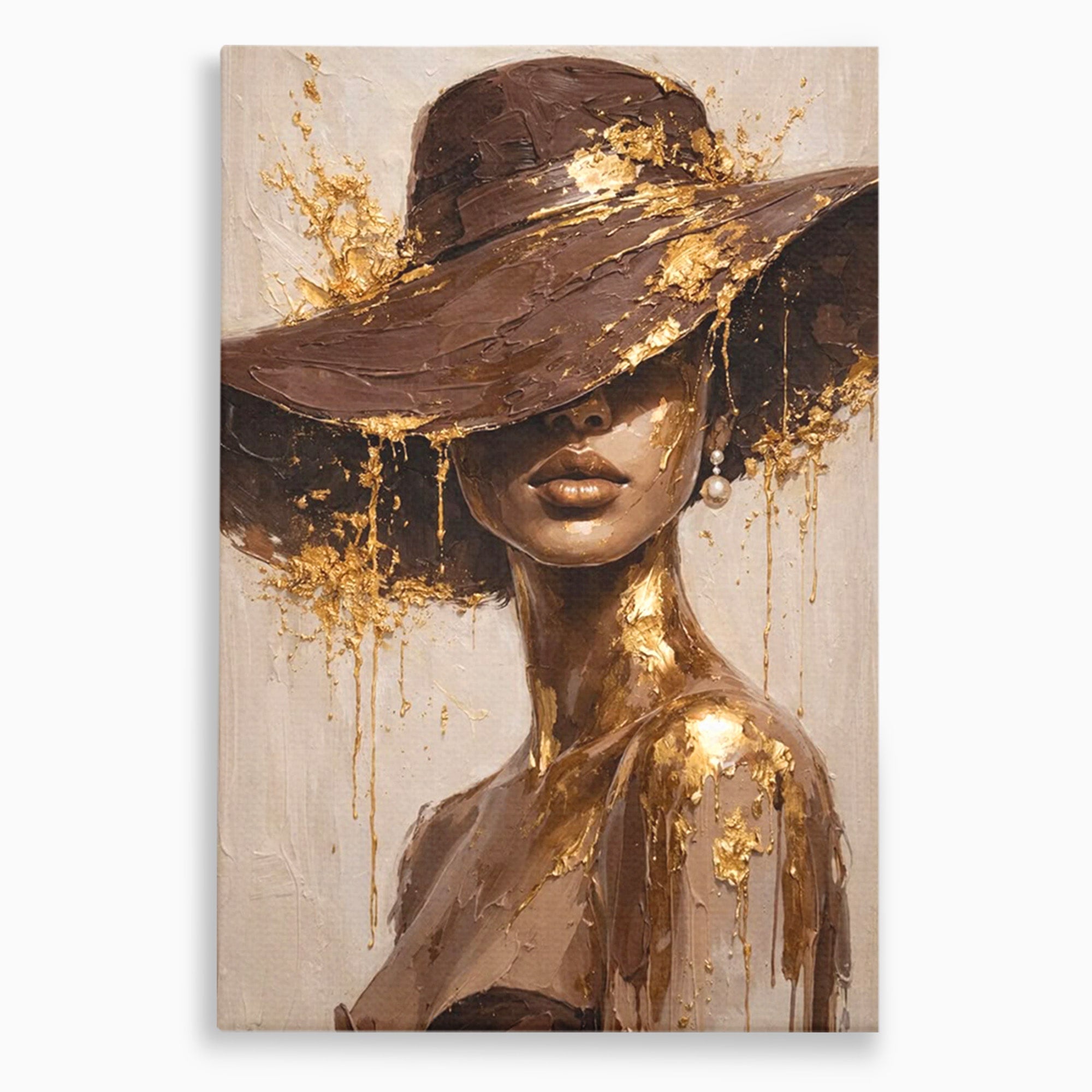 Tablou Canvas Premium LuxCanva® PI1003, Femeie Cu Palarie Eleganta, Femeie, Portret, Palarie, Eleganta, Living, Culori Vibrante