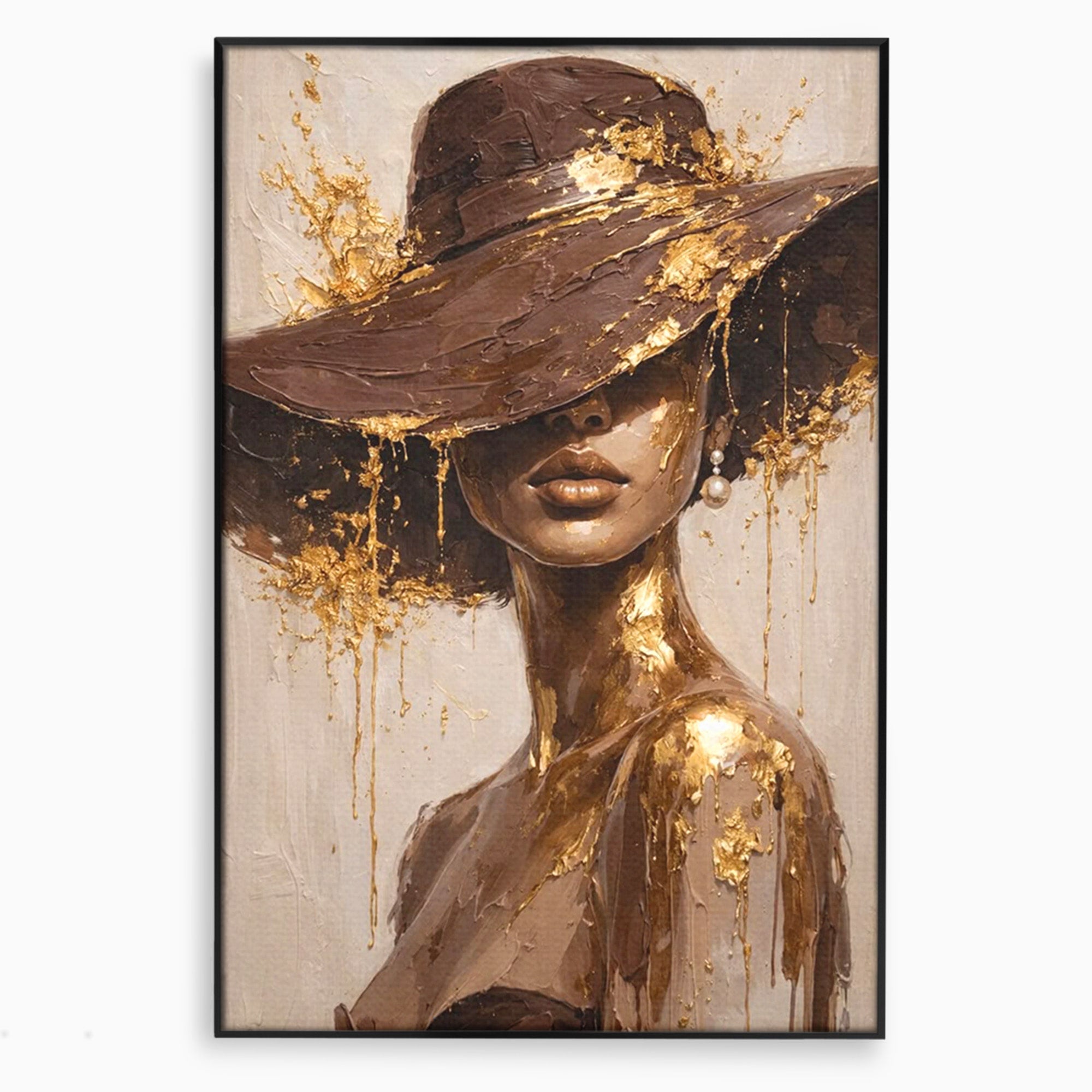 Tablou Canvas Premium LuxCanva® PI1003, Femeie Cu Palarie Eleganta, Femeie, Portret, Palarie, Eleganta, Living, Culori Vibrante