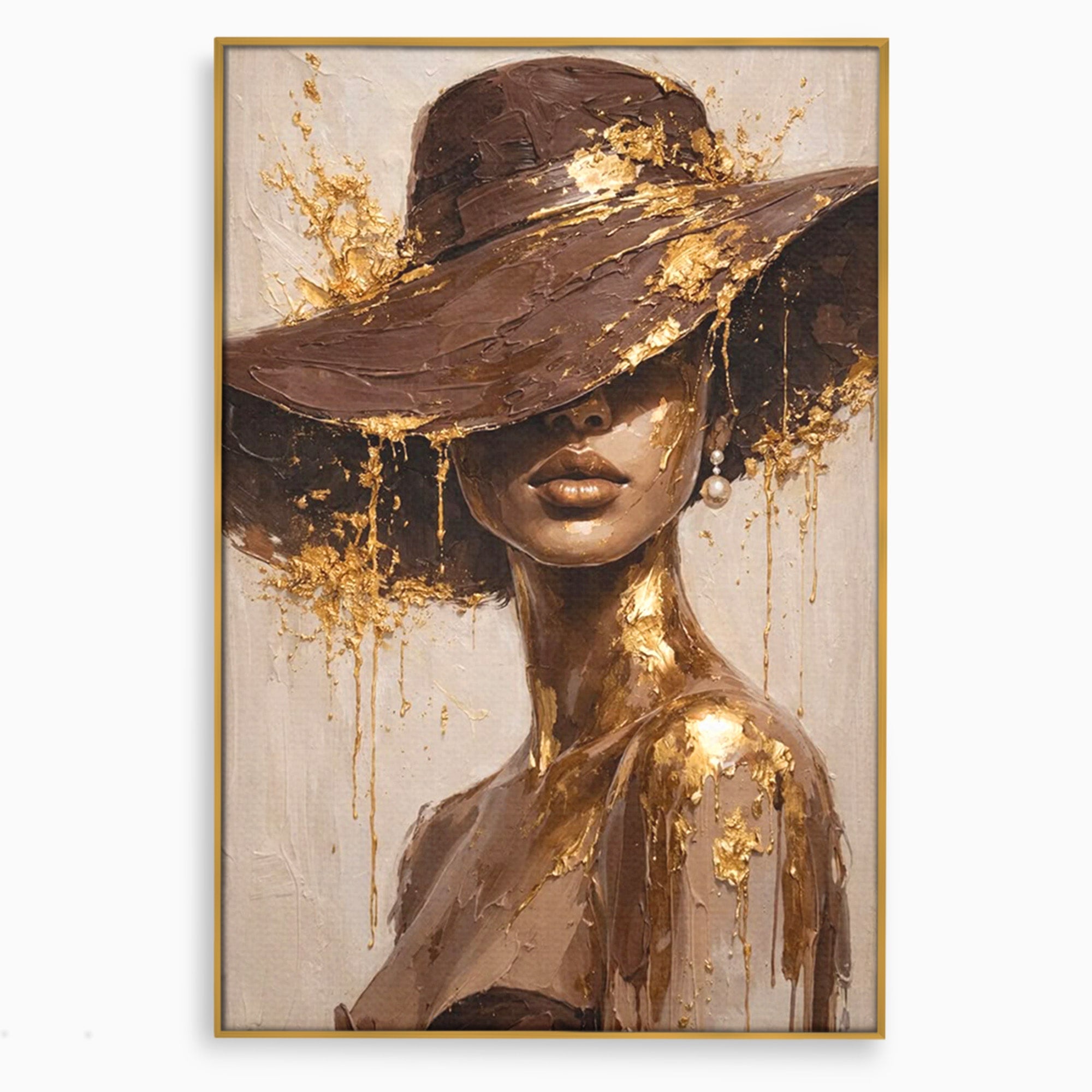 Tablou Canvas Premium LuxCanva® PI1003, Femeie Cu Palarie Eleganta, Femeie, Portret, Palarie, Eleganta, Living, Culori Vibrante