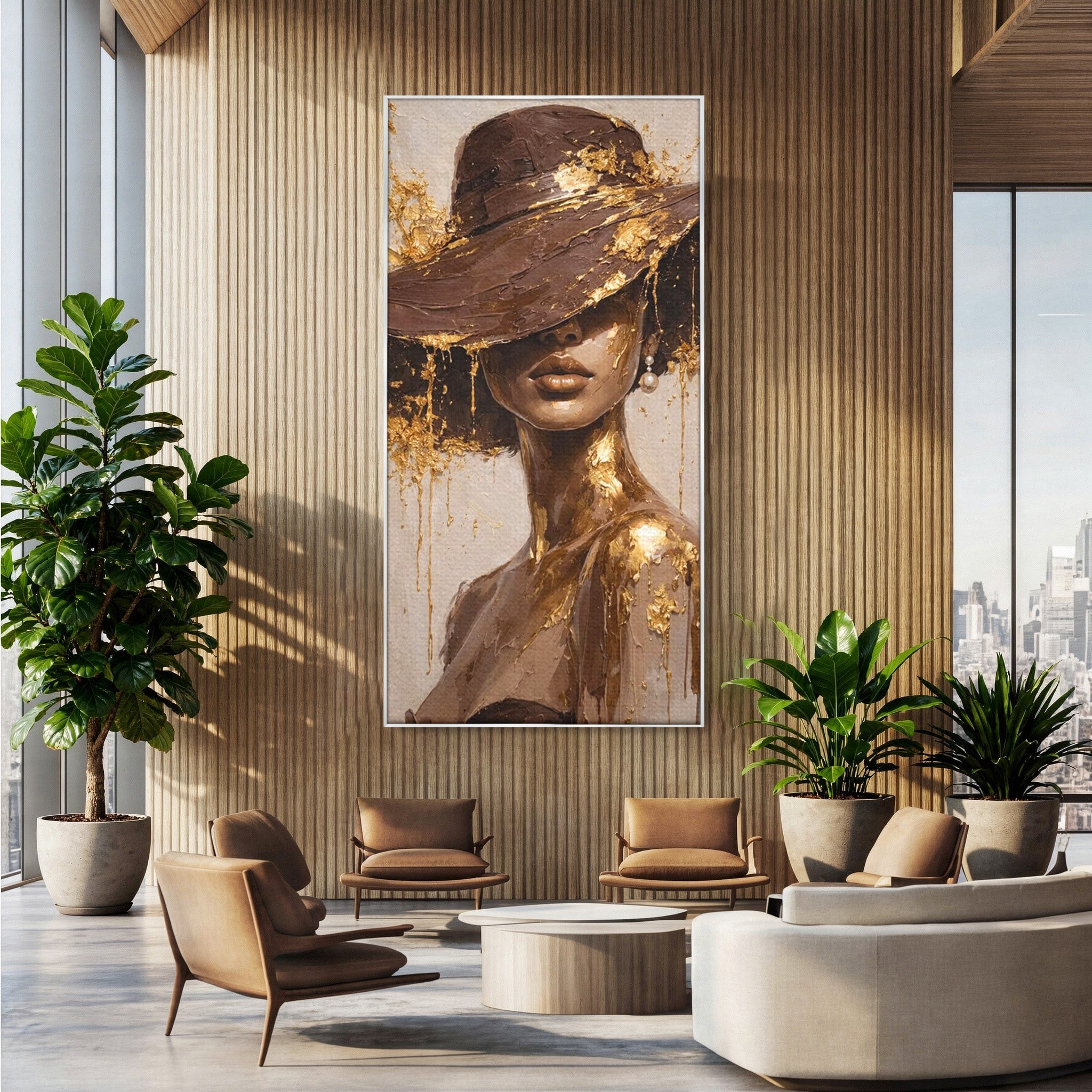 Tablou Canvas Premium LuxCanva® PI1003, Femeie Cu Palarie Eleganta, Femeie, Portret, Palarie, Eleganta, Living, Culori Vibrante