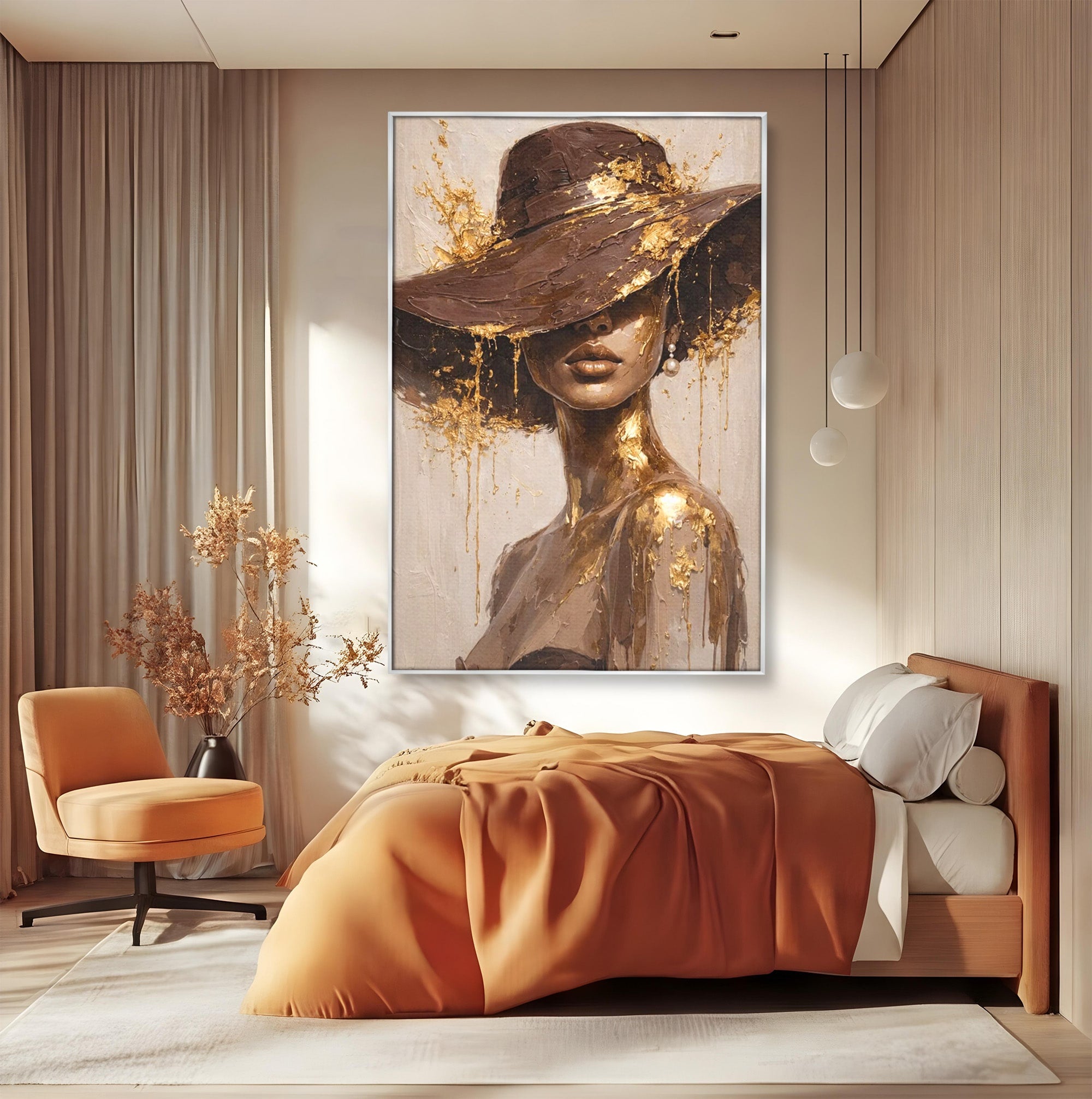 Tablou Canvas Premium LuxCanva® PI1003, Femeie Cu Palarie Eleganta, Femeie, Portret, Palarie, Eleganta, Living, Culori Vibrante