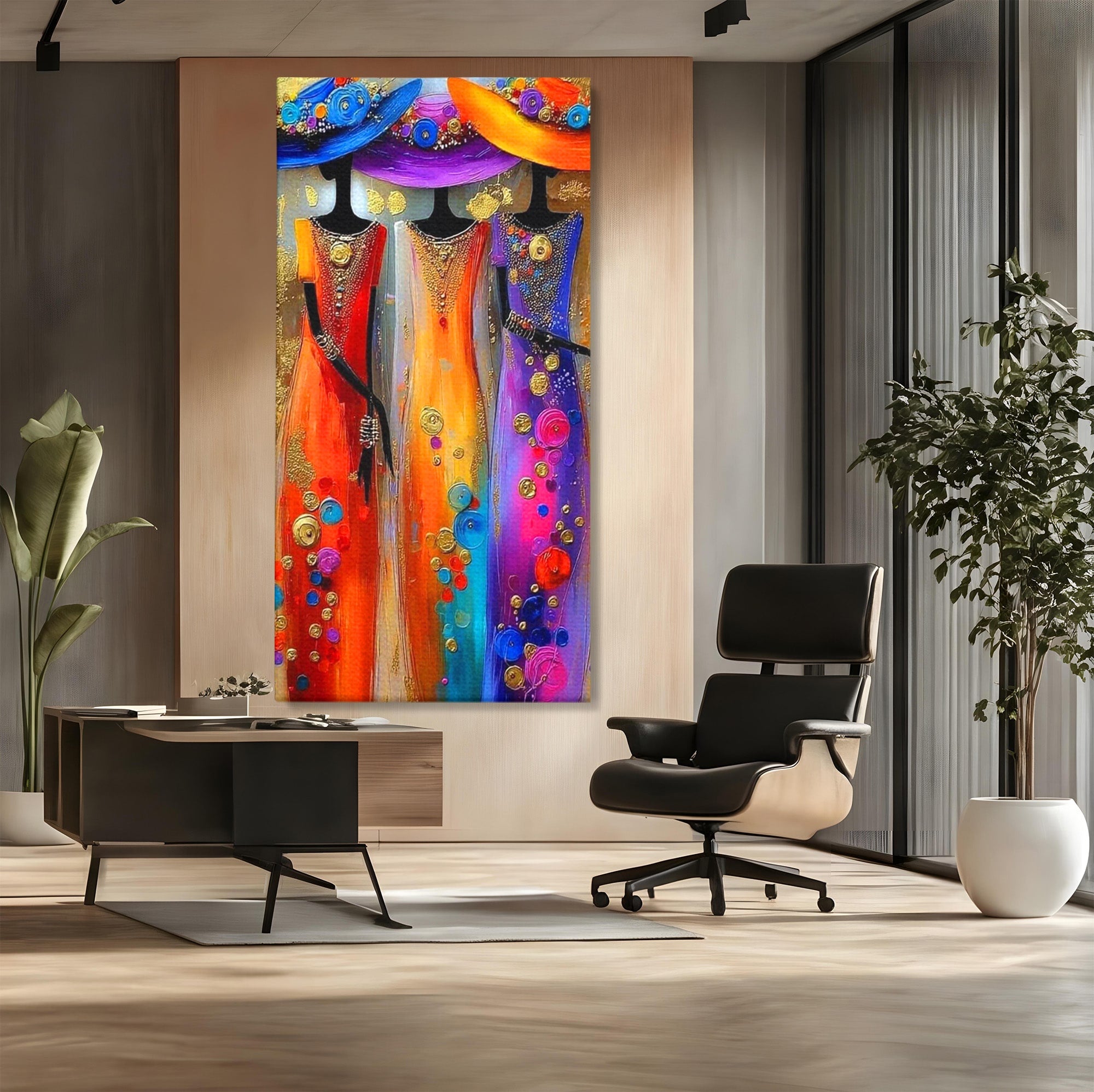 Tablou Canvas Premium LuxCanva® PI1004, Doamne Elegante Cu Palarii, Moda, Eleganta, Femei, Arta Contemporana, Living, Culori Vibrante