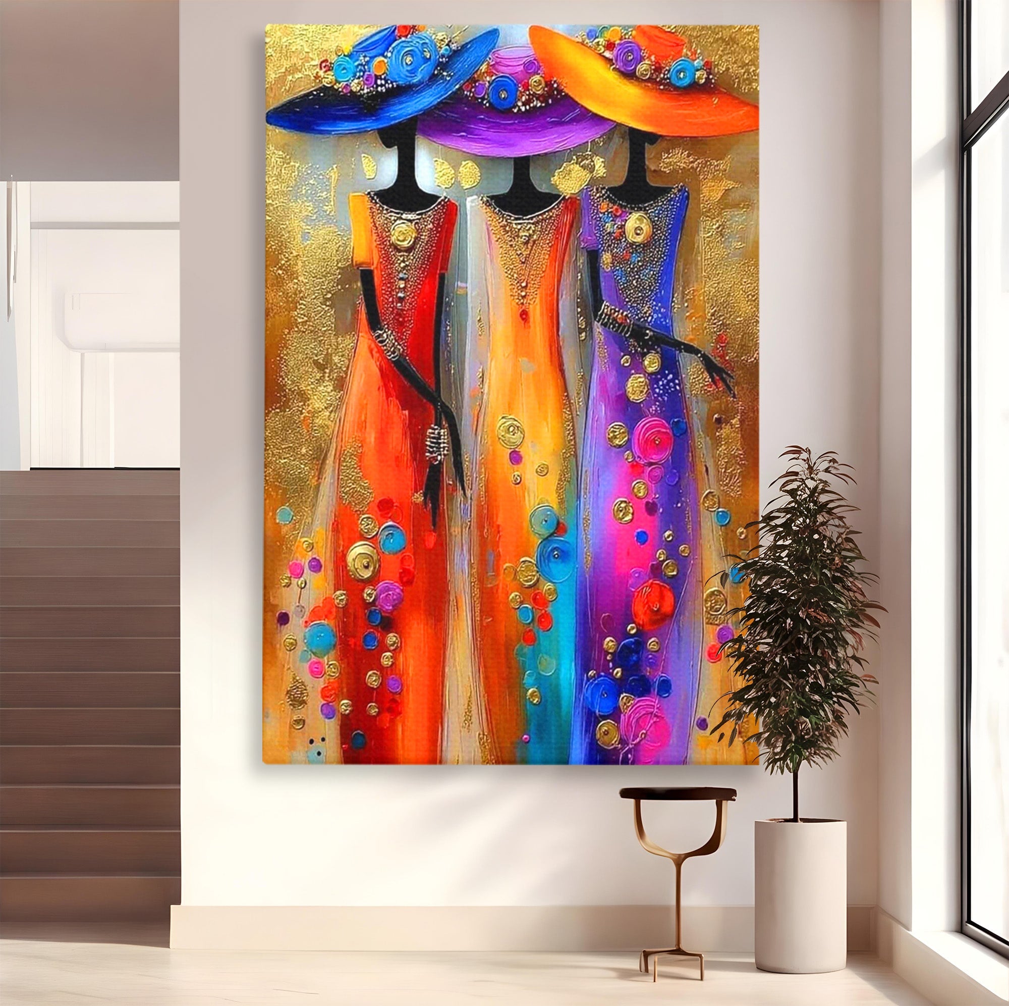 Tablou Canvas Premium LuxCanva® PI1004, Doamne Elegante Cu Palarii, Moda, Eleganta, Femei, Arta Contemporana, Living, Culori Vibrante