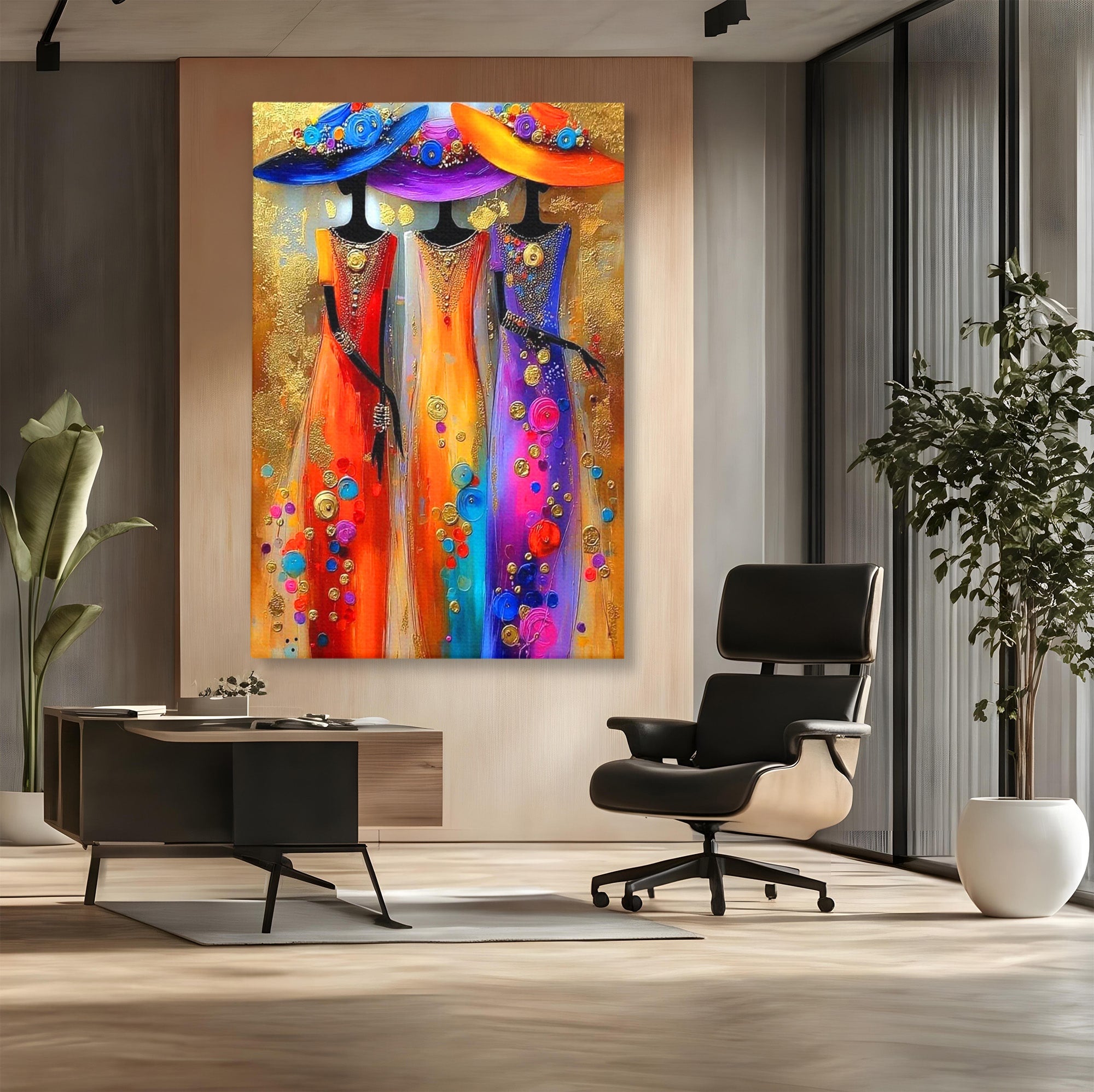Tablou Canvas Premium LuxCanva® PI1004, Doamne Elegante Cu Palarii, Moda, Eleganta, Femei, Arta Contemporana, Living, Culori Vibrante