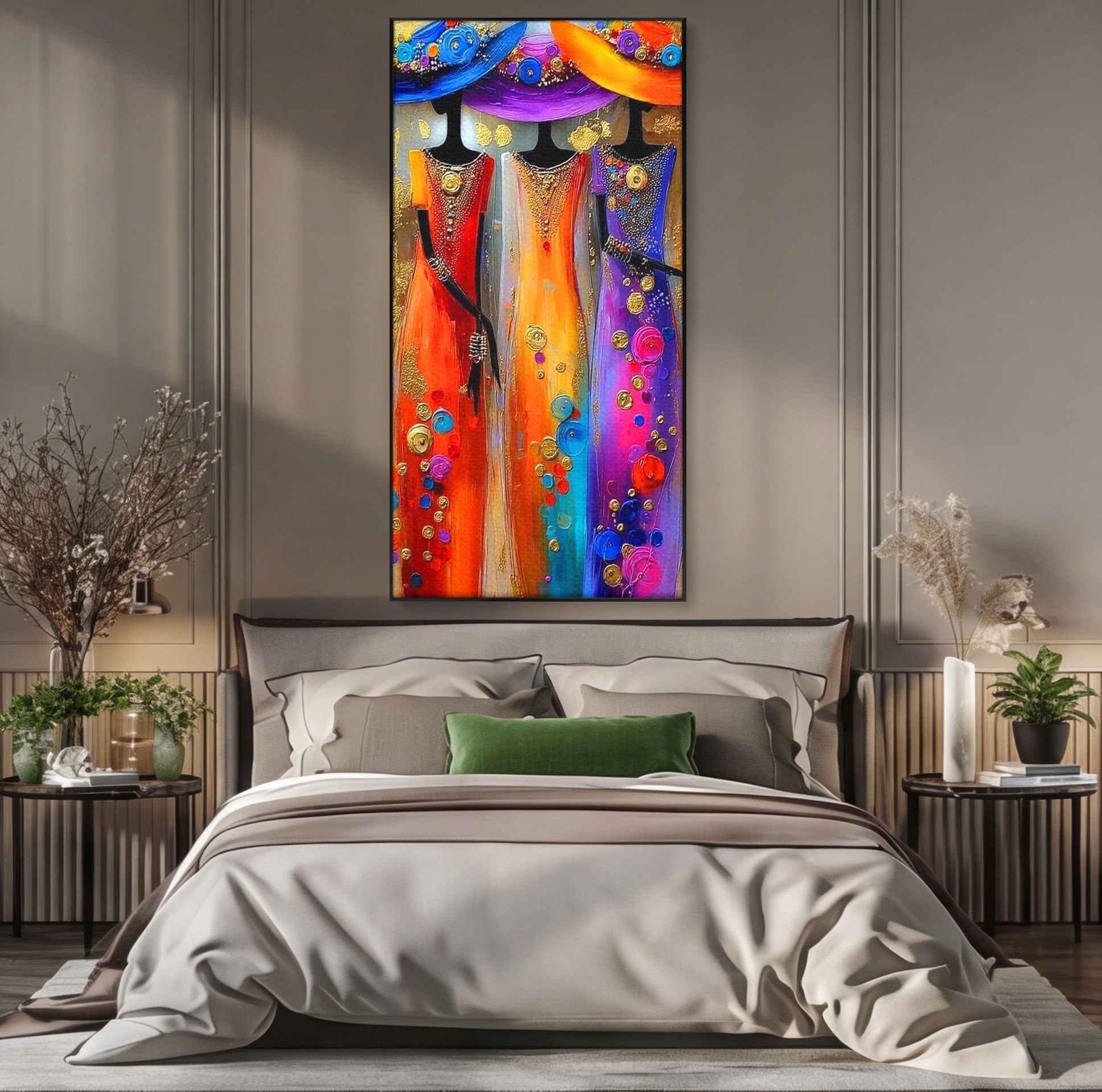 Tablou Canvas Premium LuxCanva® PI1004, Doamne Elegante Cu Palarii, Moda, Eleganta, Femei, Arta Contemporana, Living, Culori Vibrante