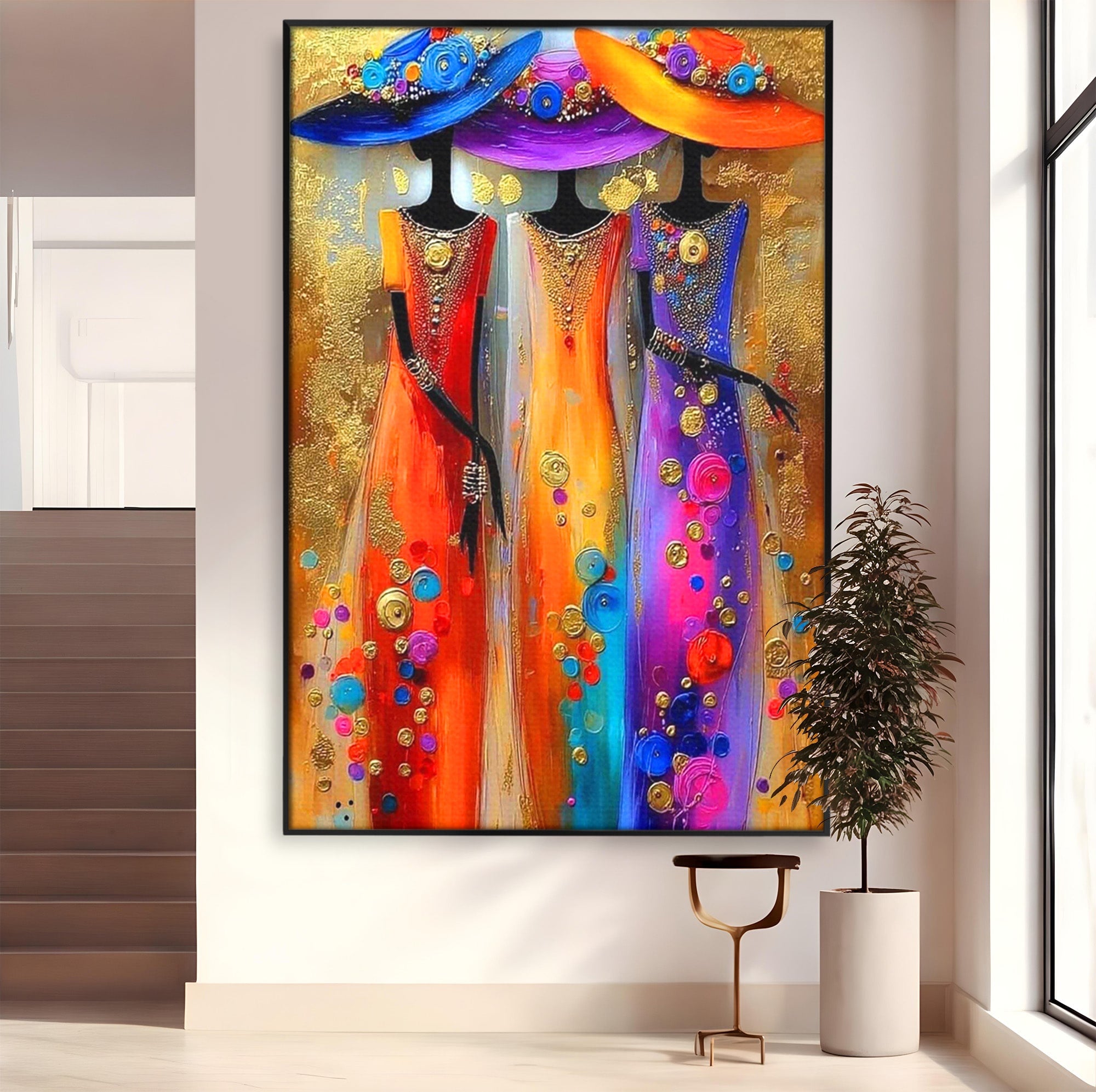 Tablou Canvas Premium LuxCanva® PI1004, Doamne Elegante Cu Palarii, Moda, Eleganta, Femei, Arta Contemporana, Living, Culori Vibrante