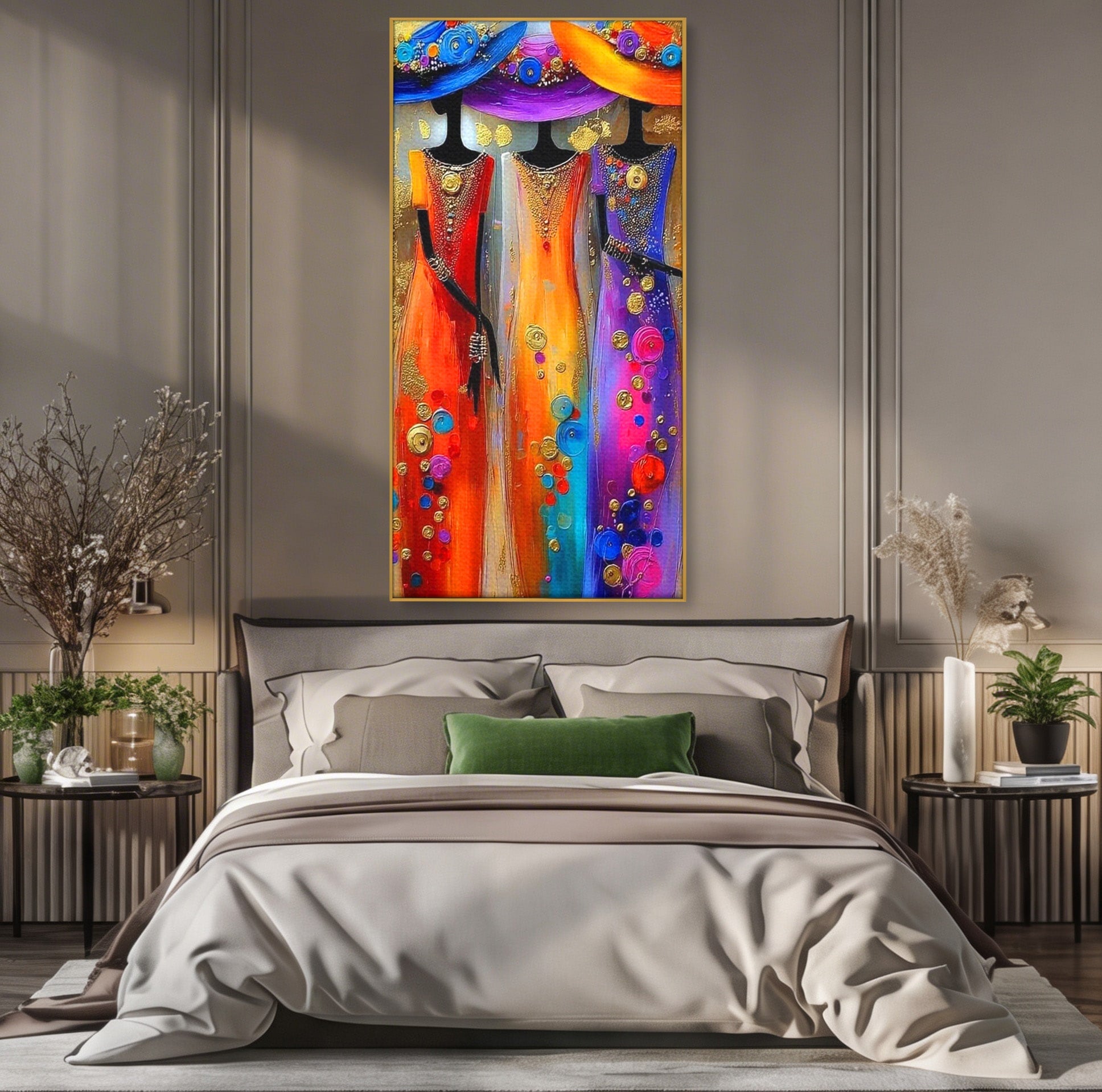 Tablou Canvas Premium LuxCanva® PI1004, Doamne Elegante Cu Palarii, Moda, Eleganta, Femei, Arta Contemporana, Living, Culori Vibrante