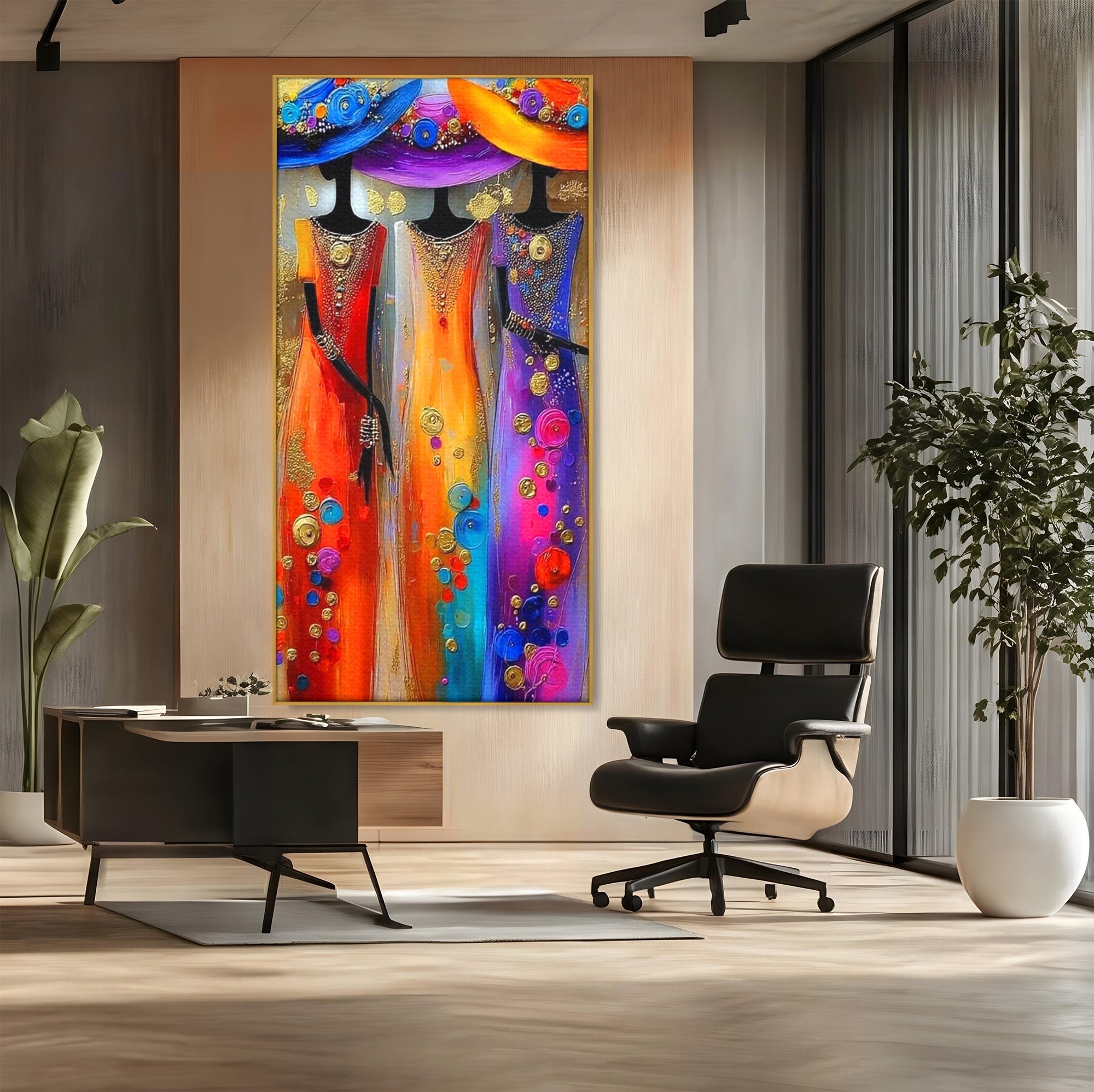 Tablou Canvas Premium LuxCanva® PI1004, Doamne Elegante Cu Palarii, Moda, Eleganta, Femei, Arta Contemporana, Living, Culori Vibrante