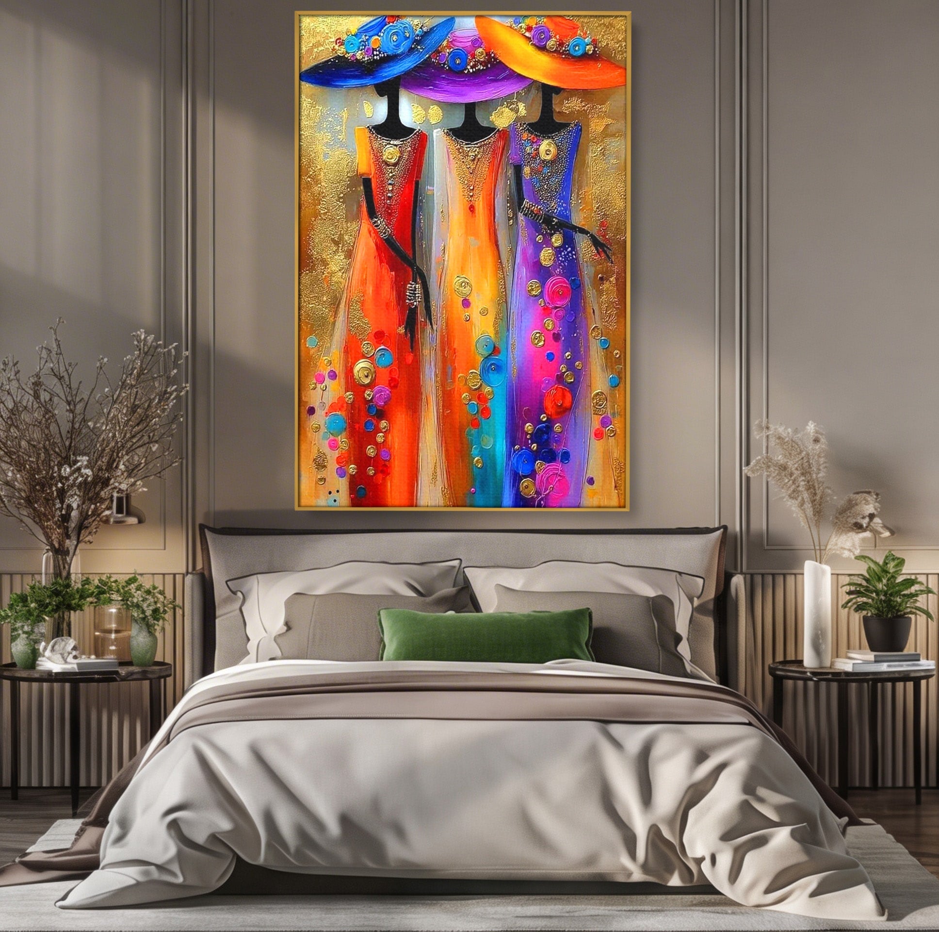 Tablou Canvas Premium LuxCanva® PI1004, Doamne Elegante Cu Palarii, Moda, Eleganta, Femei, Arta Contemporana, Living, Culori Vibrante
