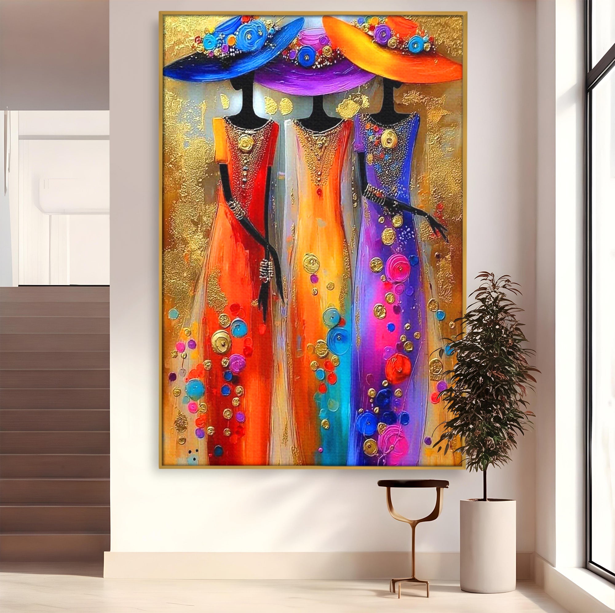 Tablou Canvas Premium LuxCanva® PI1004, Doamne Elegante Cu Palarii, Moda, Eleganta, Femei, Arta Contemporana, Living, Culori Vibrante