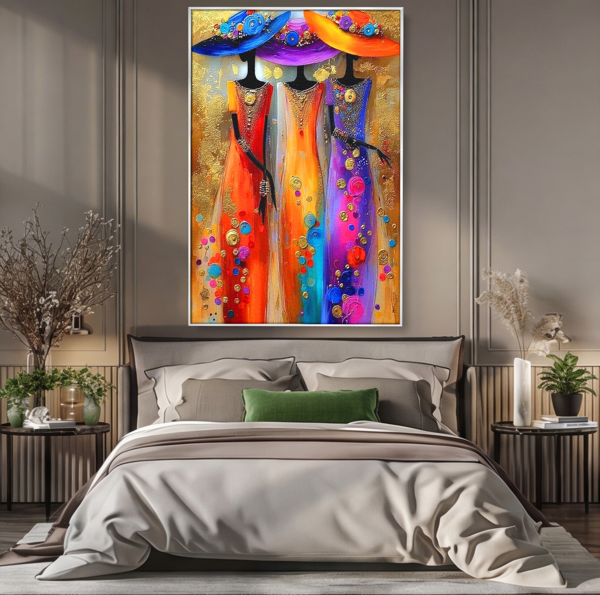 Tablou Canvas Premium LuxCanva® PI1004, Doamne Elegante Cu Palarii, Moda, Eleganta, Femei, Arta Contemporana, Living, Culori Vibrante