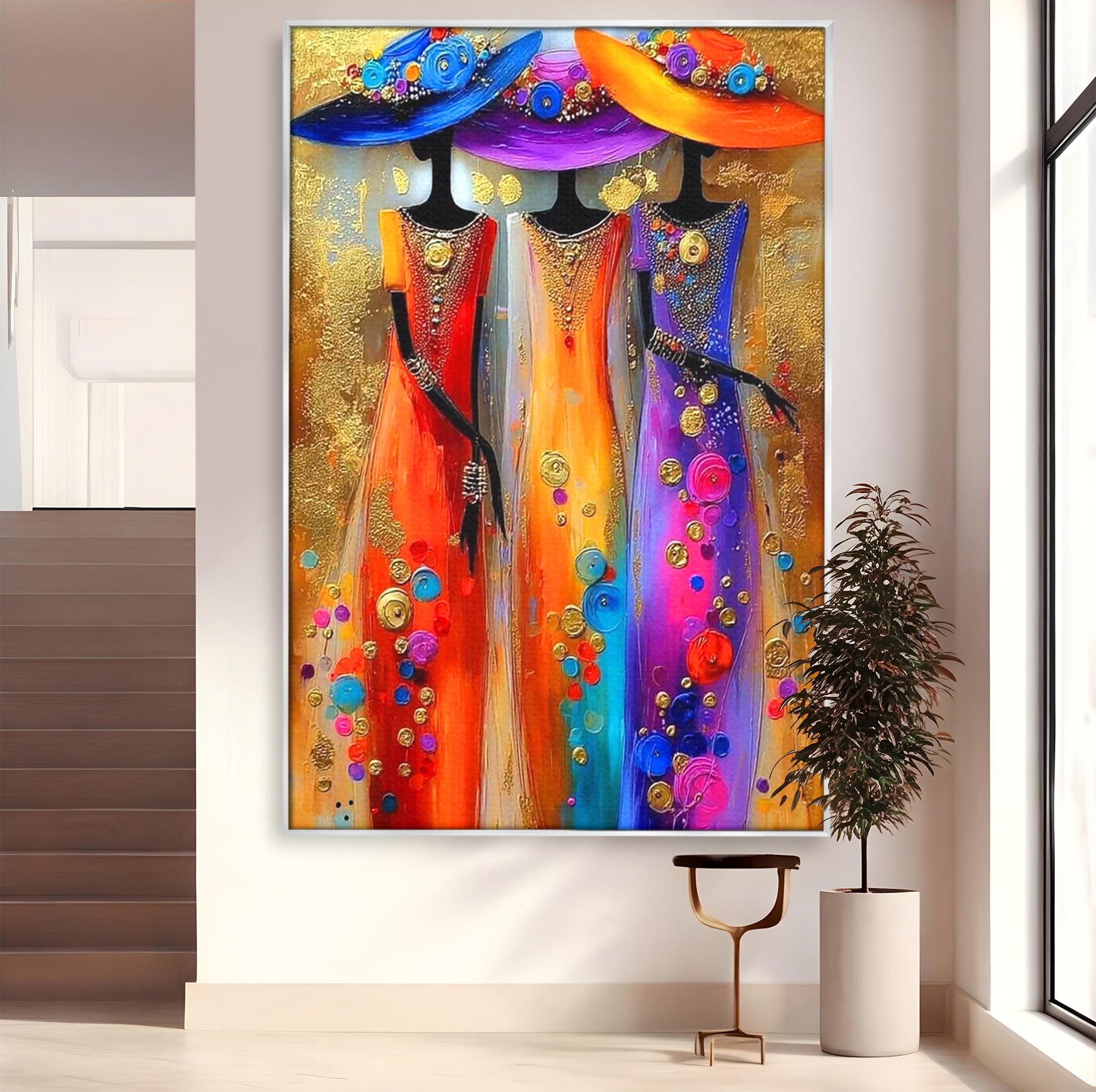 Tablou Canvas Premium LuxCanva® PI1004, Doamne Elegante Cu Palarii, Moda, Eleganta, Femei, Arta Contemporana, Living, Culori Vibrante