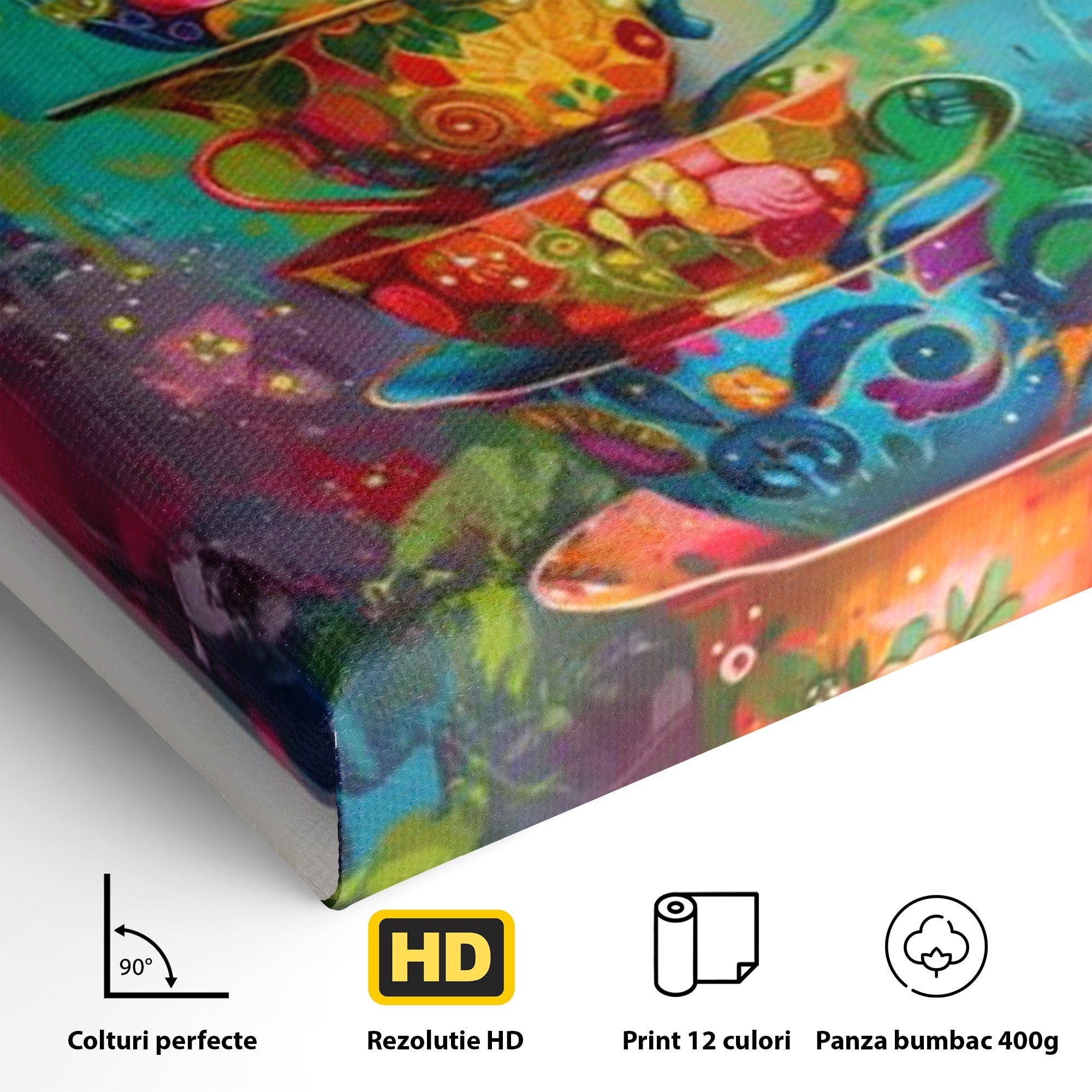 Tablou Canvas Premium LuxCanva® PI1005, Cesti Colorate, Cafea, Ceai, Vesela, Arta Abstracta, Culori Vii, Bucatarie, Culori Vibrante