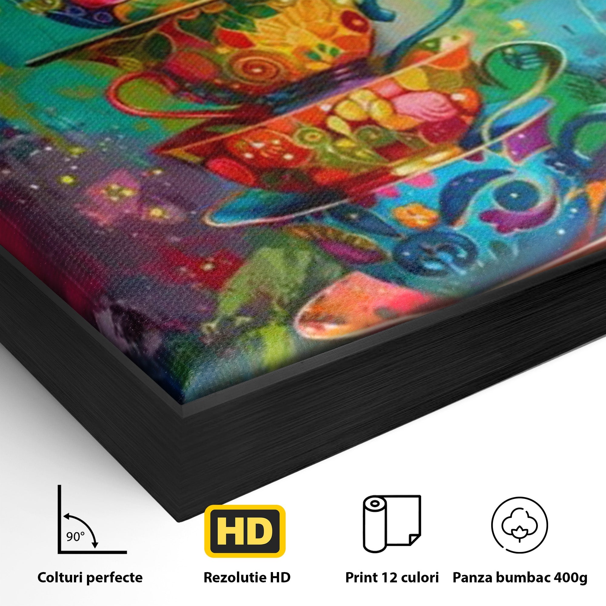 Tablou Canvas Premium LuxCanva® PI1005, Cesti Colorate, Cafea, Ceai, Vesela, Arta Abstracta, Culori Vii, Bucatarie, Culori Vibrante
