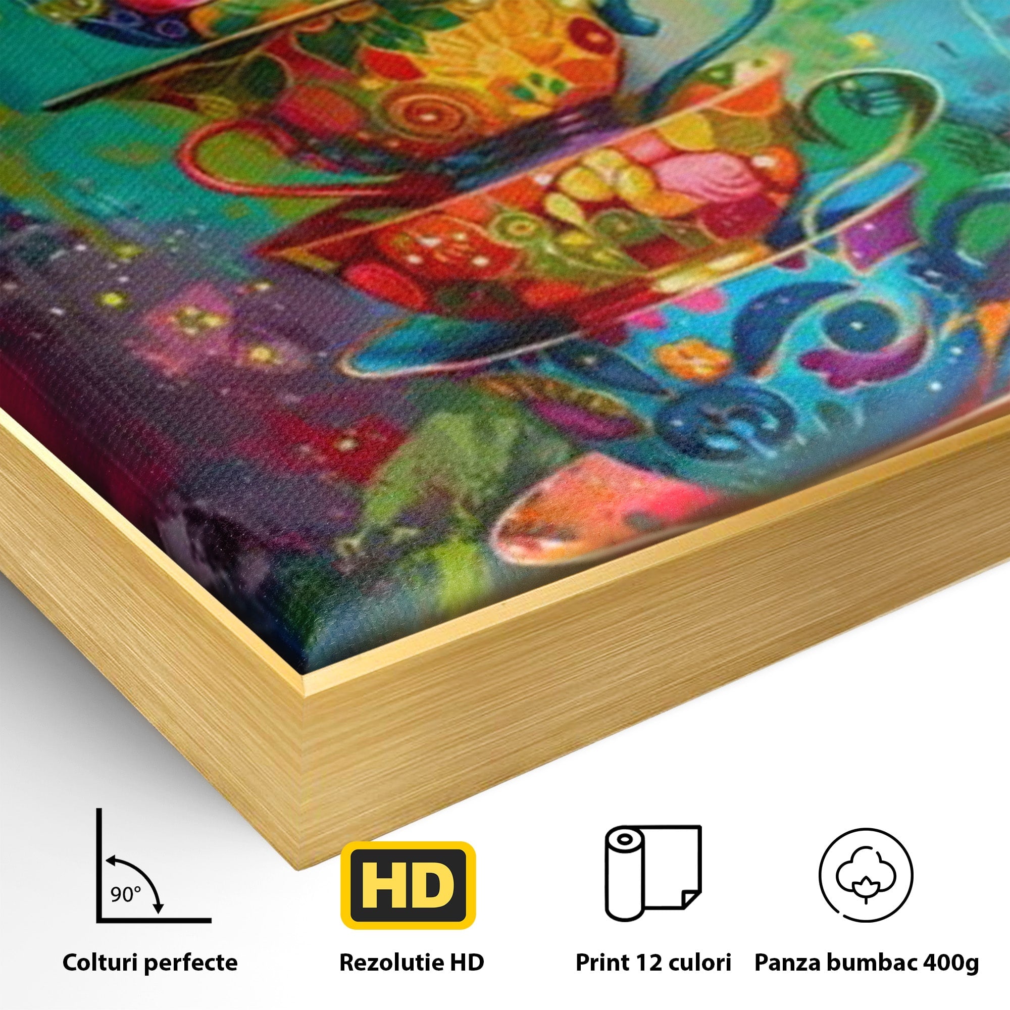 Tablou Canvas Premium LuxCanva® PI1005, Cesti Colorate, Cafea, Ceai, Vesela, Arta Abstracta, Culori Vii, Bucatarie, Culori Vibrante