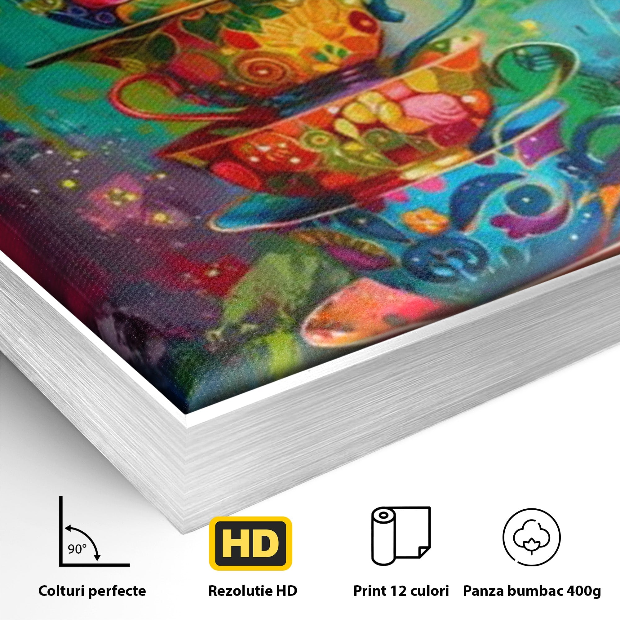 Tablou Canvas Premium LuxCanva® PI1005, Cesti Colorate, Cafea, Ceai, Vesela, Arta Abstracta, Culori Vii, Bucatarie, Culori Vibrante