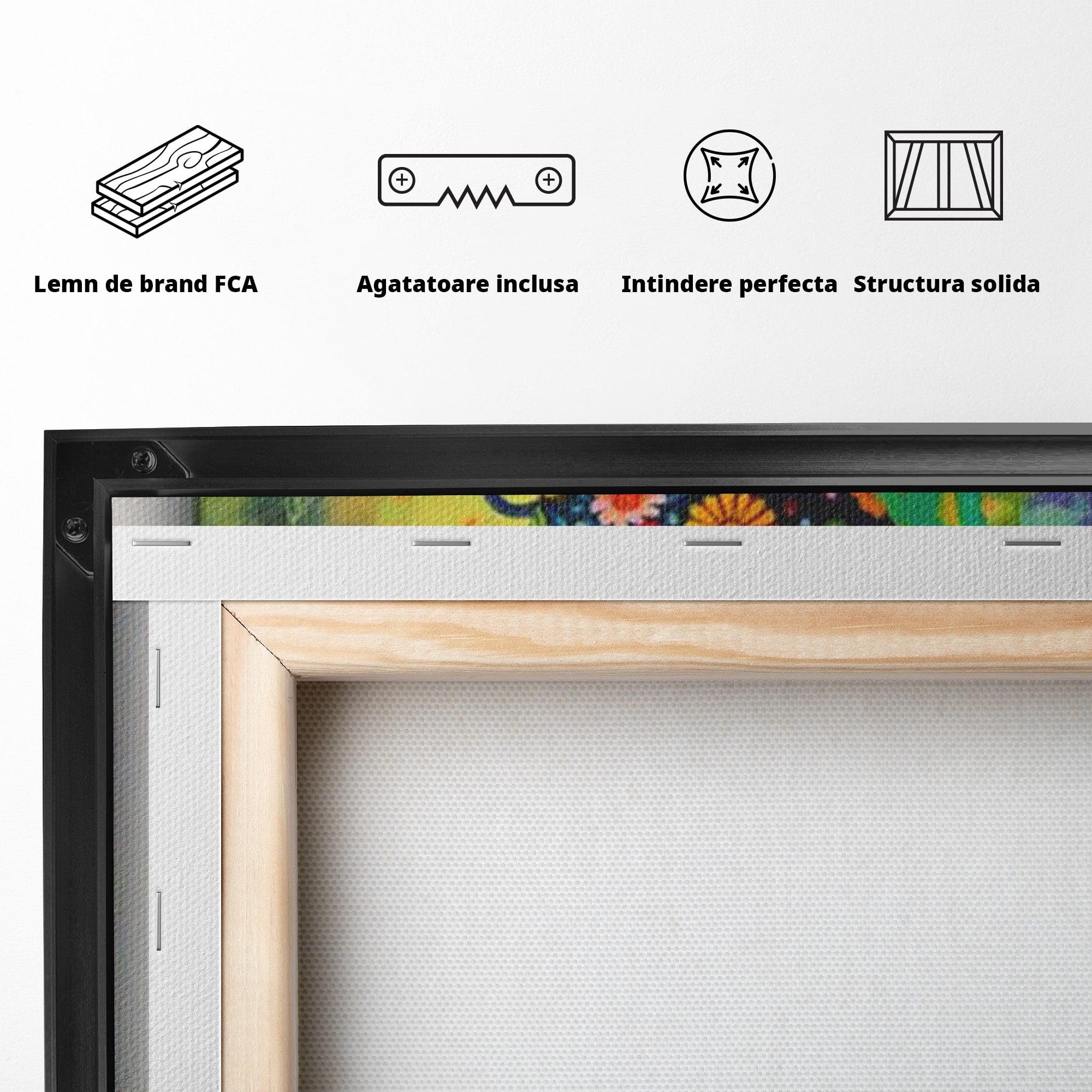 Tablou Canvas Premium LuxCanva® PI1005, Cesti Colorate, Cafea, Ceai, Vesela, Arta Abstracta, Culori Vii, Bucatarie, Culori Vibrante