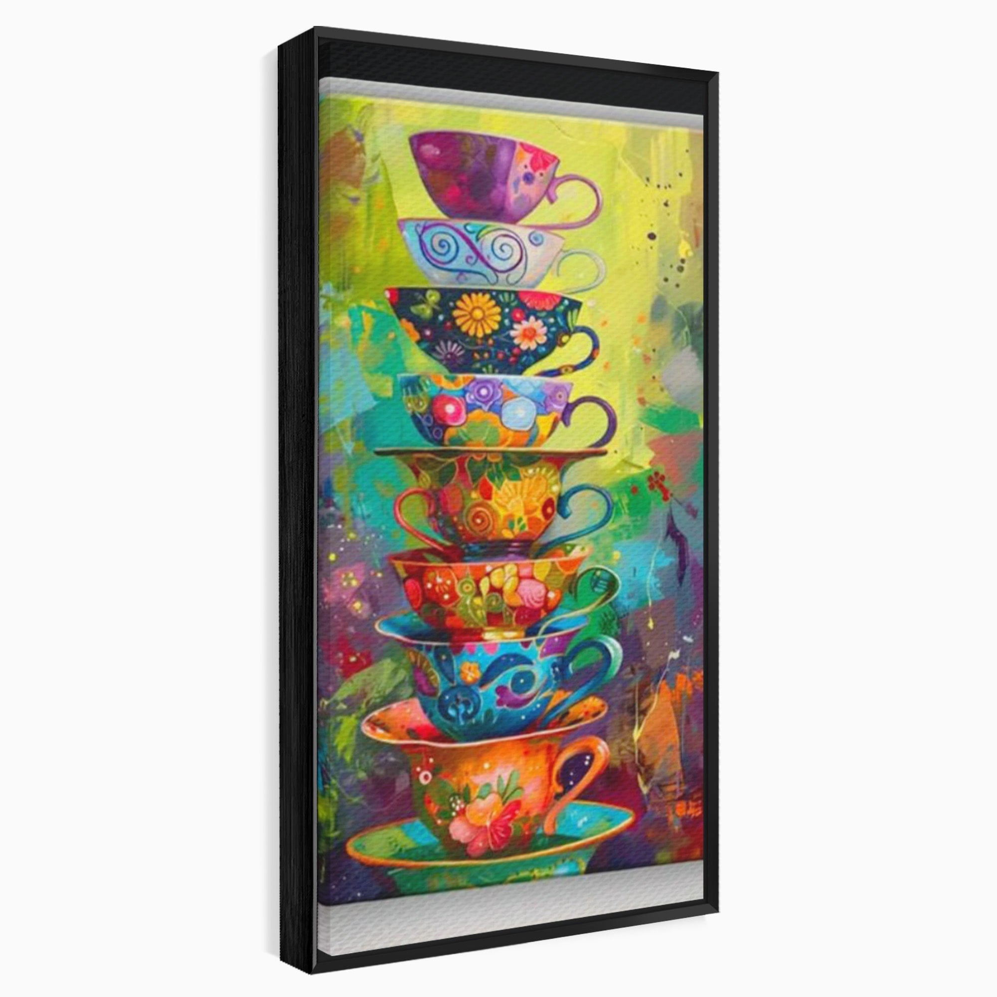Tablou Canvas Premium LuxCanva® PI1005, Cesti Colorate, Cafea, Ceai, Vesela, Arta Abstracta, Culori Vii, Bucatarie, Culori Vibrante
