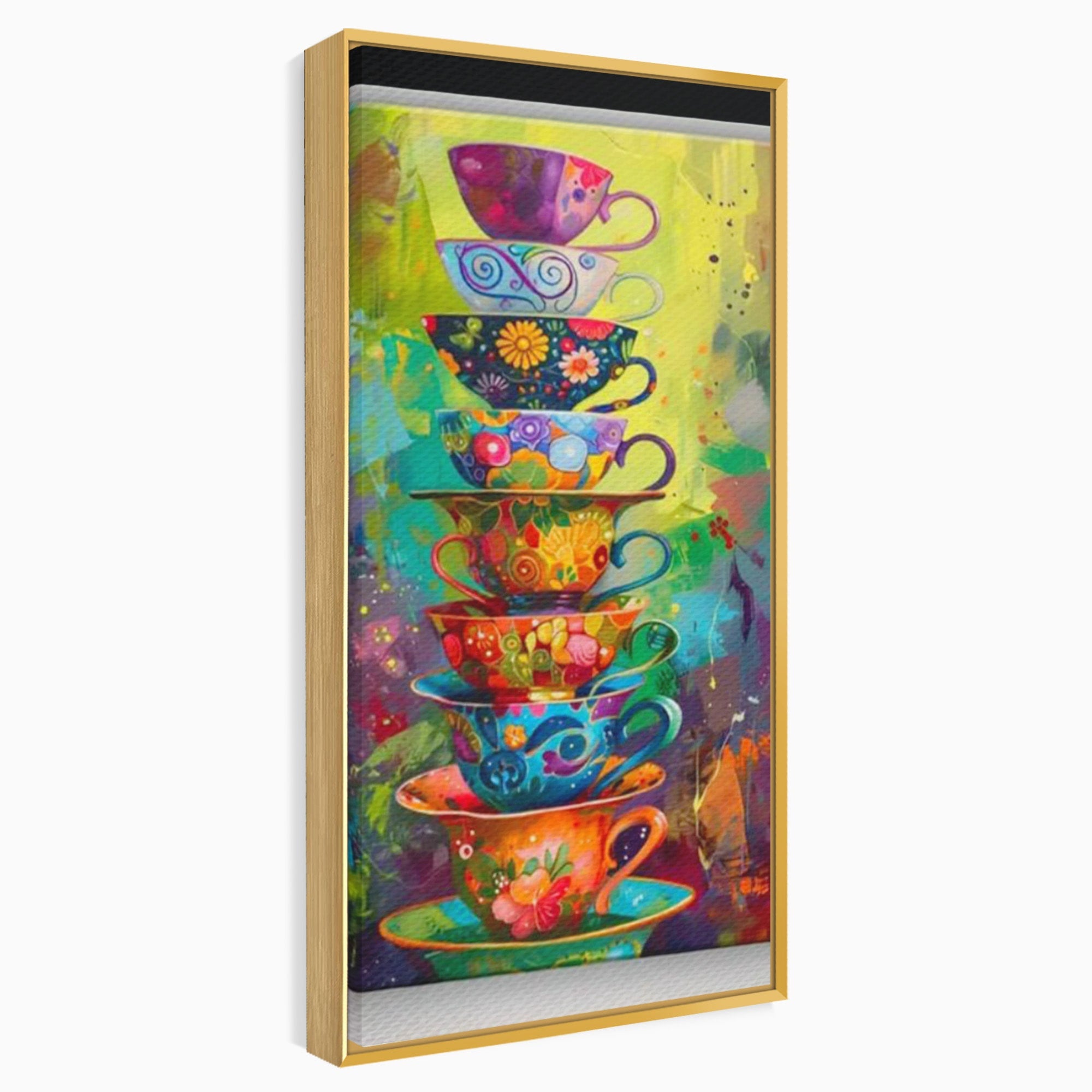 Tablou Canvas Premium LuxCanva® PI1005, Cesti Colorate, Cafea, Ceai, Vesela, Arta Abstracta, Culori Vii, Bucatarie, Culori Vibrante