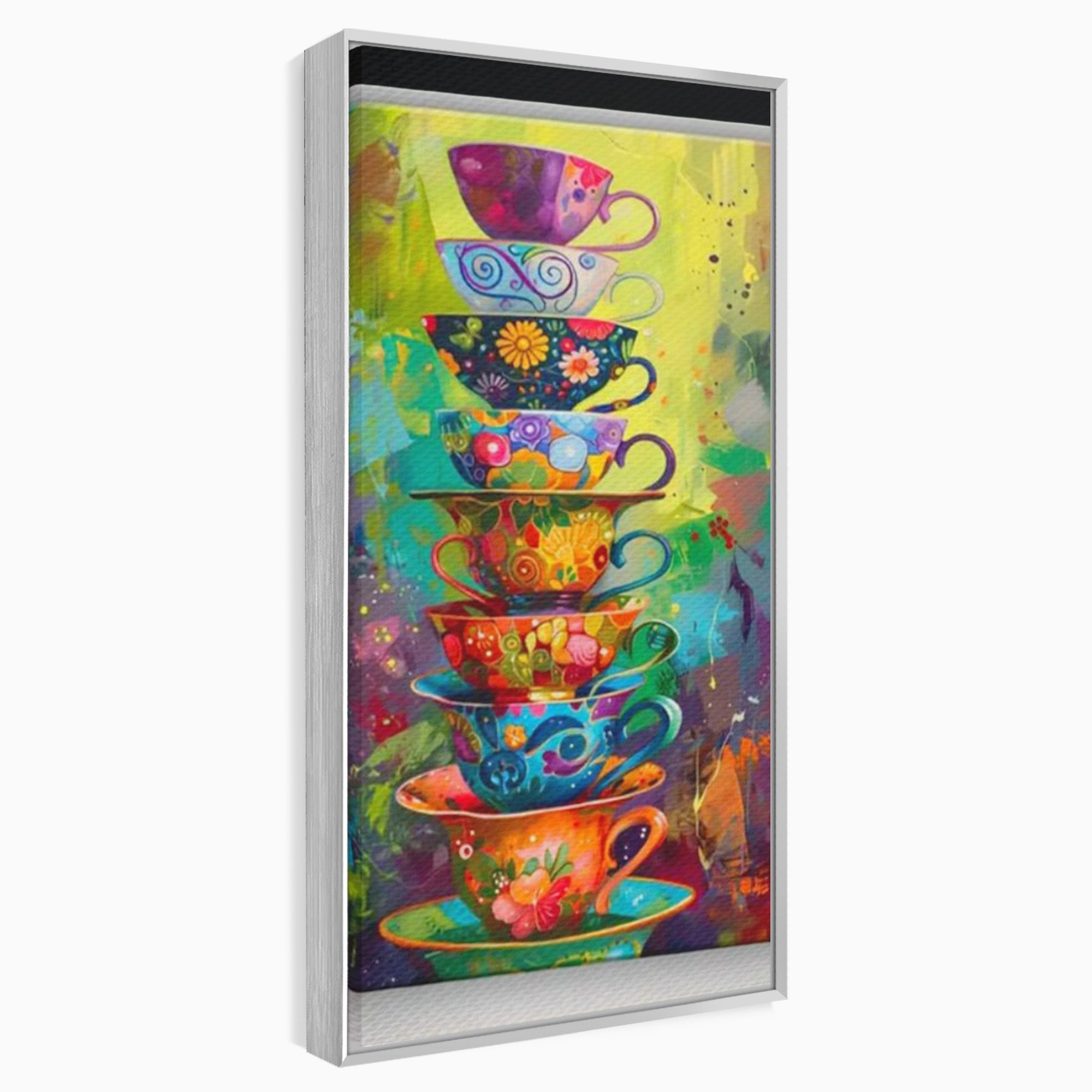 Tablou Canvas Premium LuxCanva® PI1005, Cesti Colorate, Cafea, Ceai, Vesela, Arta Abstracta, Culori Vii, Bucatarie, Culori Vibrante