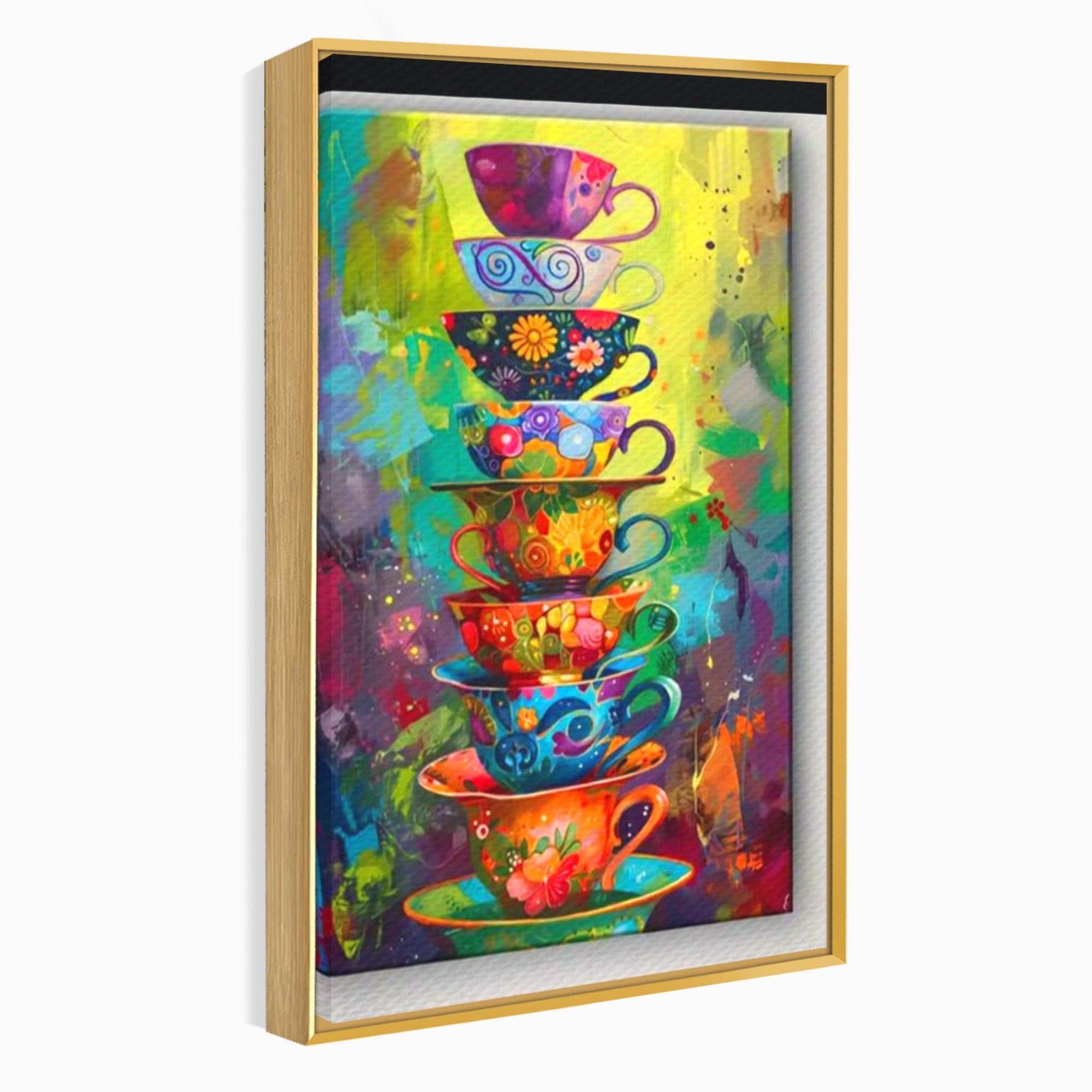 Tablou Canvas Premium LuxCanva® PI1005, Cesti Colorate, Cafea, Ceai, Vesela, Arta Abstracta, Culori Vii, Bucatarie, Culori Vibrante