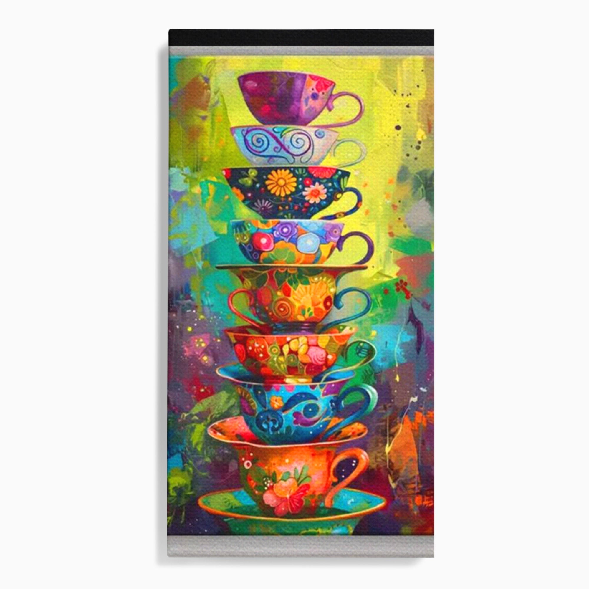 Tablou Canvas Premium LuxCanva® PI1005, Cesti Colorate, Cafea, Ceai, Vesela, Arta Abstracta, Culori Vii, Bucatarie, Culori Vibrante