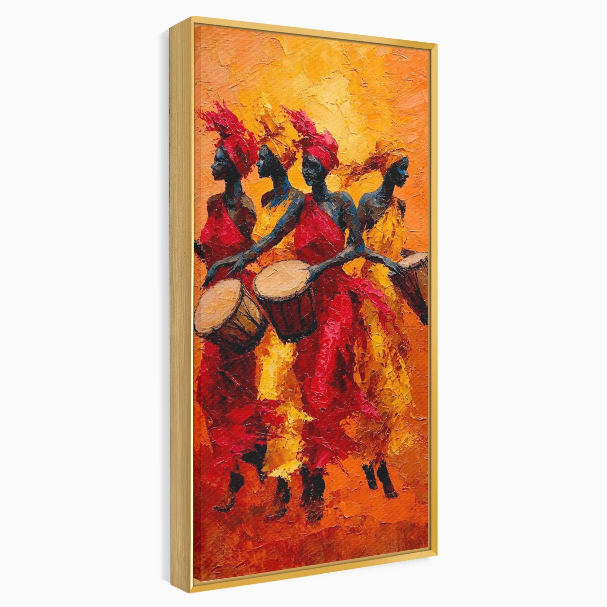 Tablou Canvas Premium LuxCanva® PI1006, Dansatoare Africane Cu Tobe, Dans, Africa, Tobe, Living, Cultura, Culori Vibrante