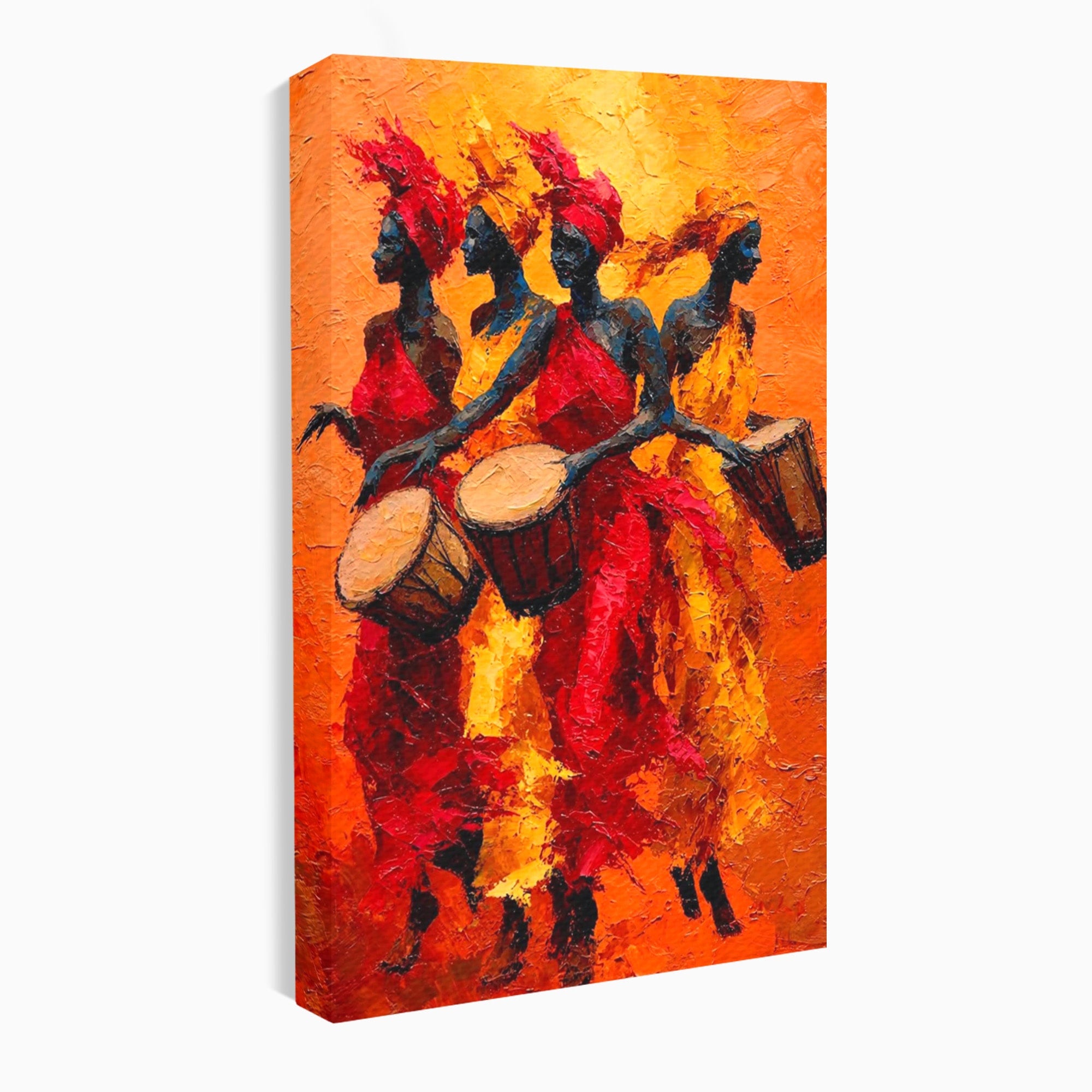 Tablou Canvas Premium LuxCanva® PI1006, Dansatoare Africane Cu Tobe, Dans, Africa, Tobe, Living, Cultura, Culori Vibrante