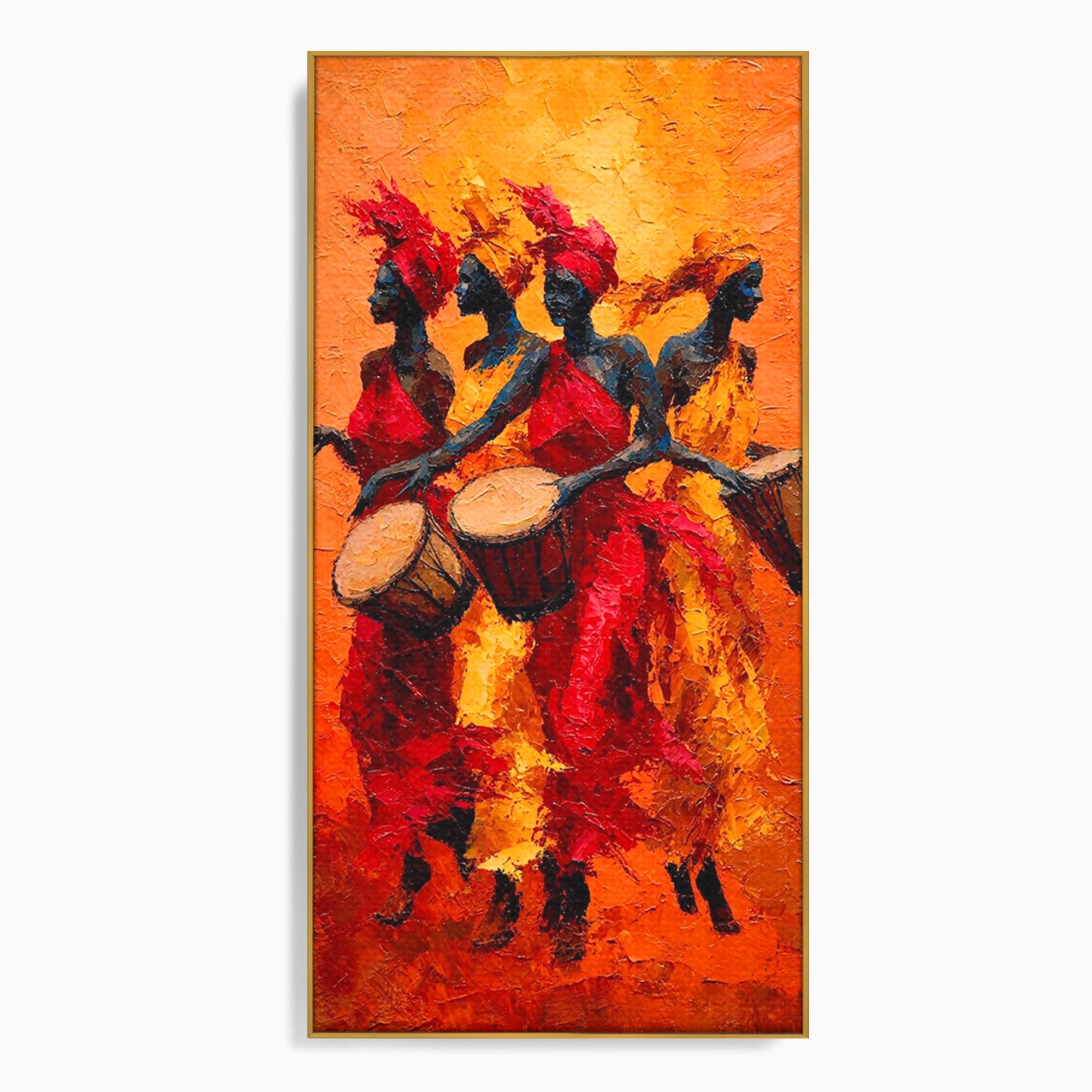 Tablou Canvas Premium LuxCanva® PI1006, Dansatoare Africane Cu Tobe, Dans, Africa, Tobe, Living, Cultura, Culori Vibrante
