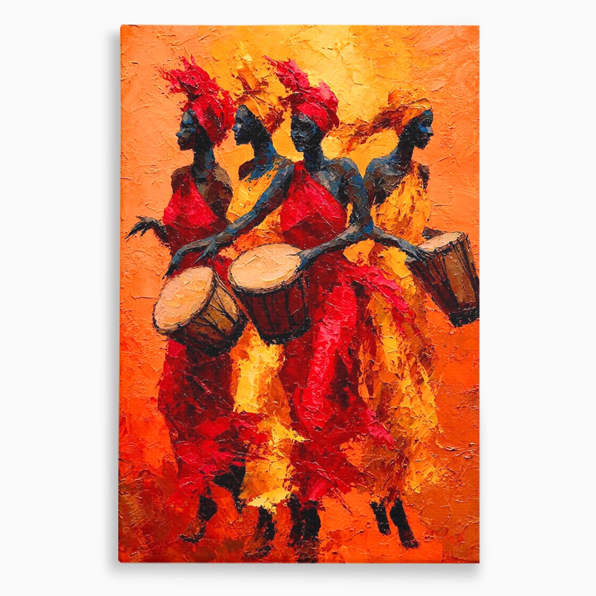 Tablou Canvas Premium LuxCanva® PI1006, Dansatoare Africane Cu Tobe, Dans, Africa, Tobe, Living, Cultura, Culori Vibrante