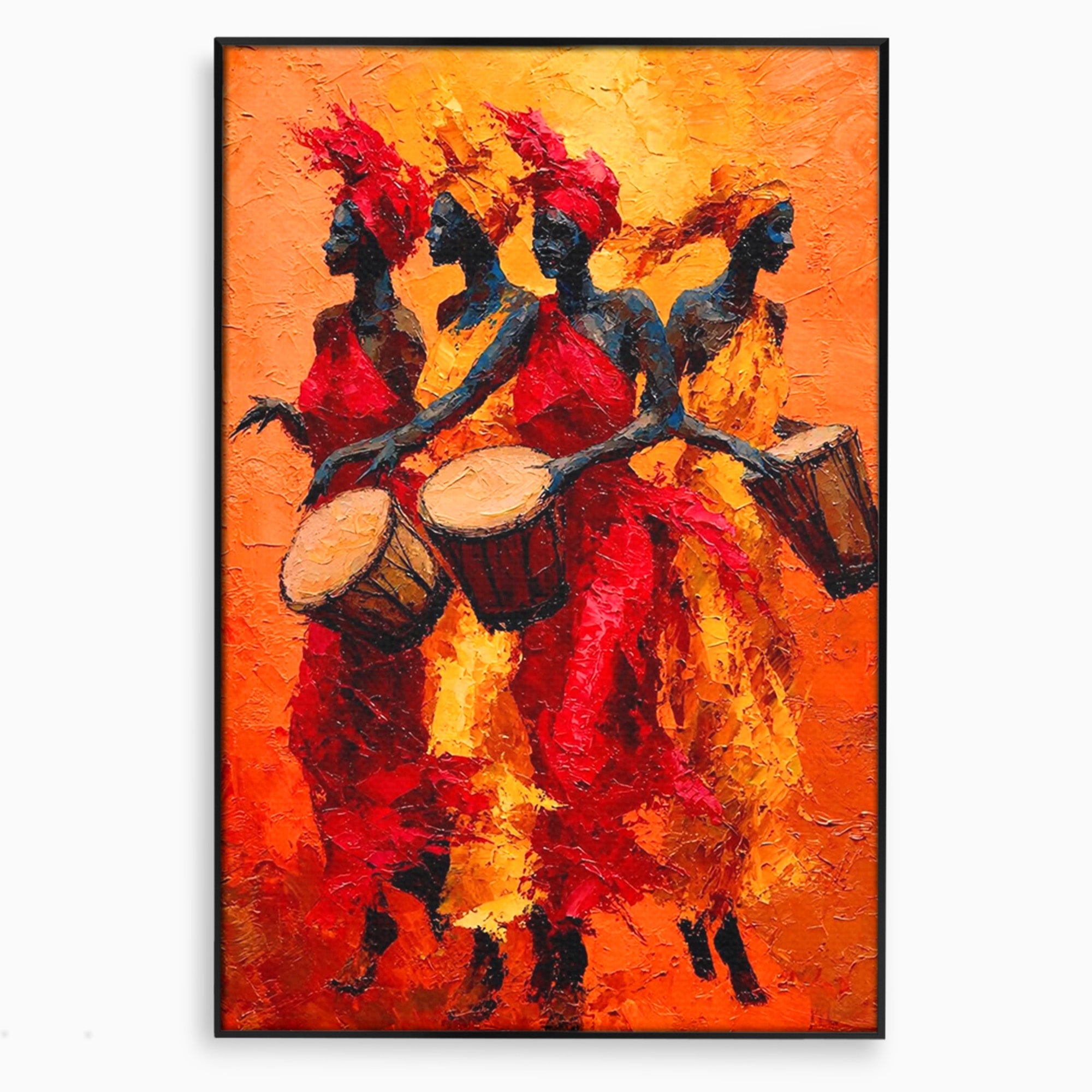 Tablou Canvas Premium LuxCanva® PI1006, Dansatoare Africane Cu Tobe, Dans, Africa, Tobe, Living, Cultura, Culori Vibrante