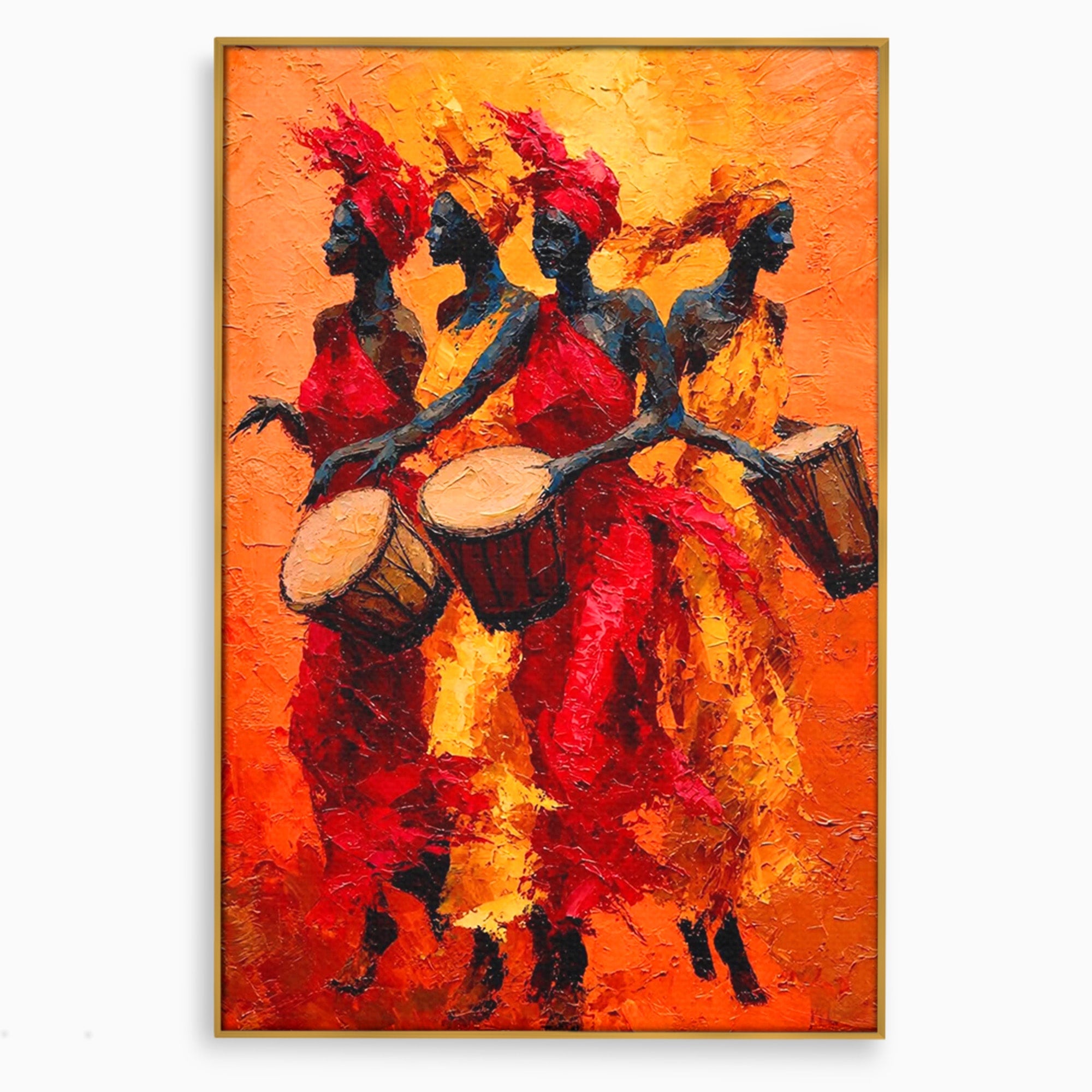 Tablou Canvas Premium LuxCanva® PI1006, Dansatoare Africane Cu Tobe, Dans, Africa, Tobe, Living, Cultura, Culori Vibrante