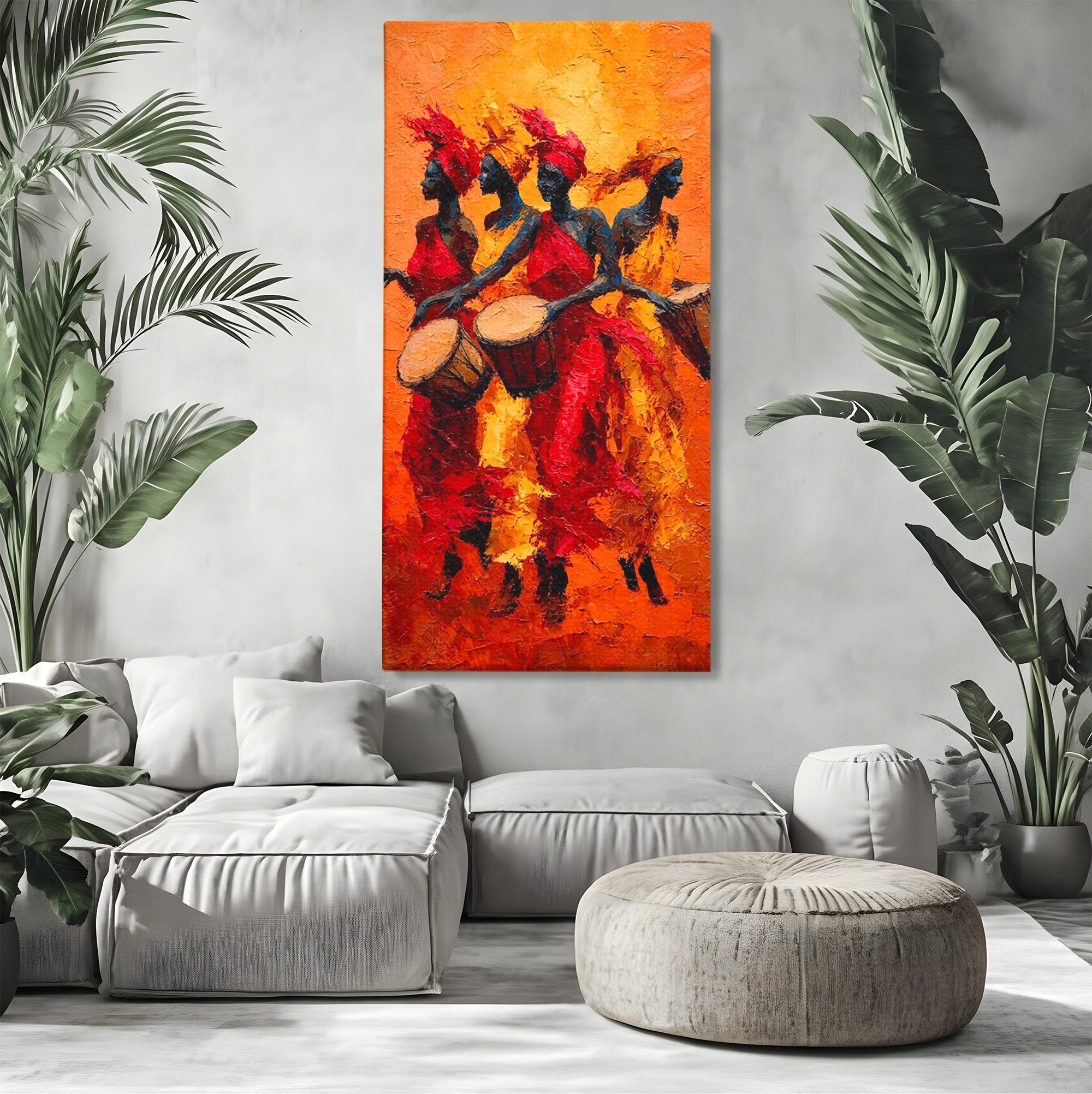 Tablou Canvas Premium LuxCanva® PI1006, Dansatoare Africane Cu Tobe, Dans, Africa, Tobe, Living, Cultura, Culori Vibrante