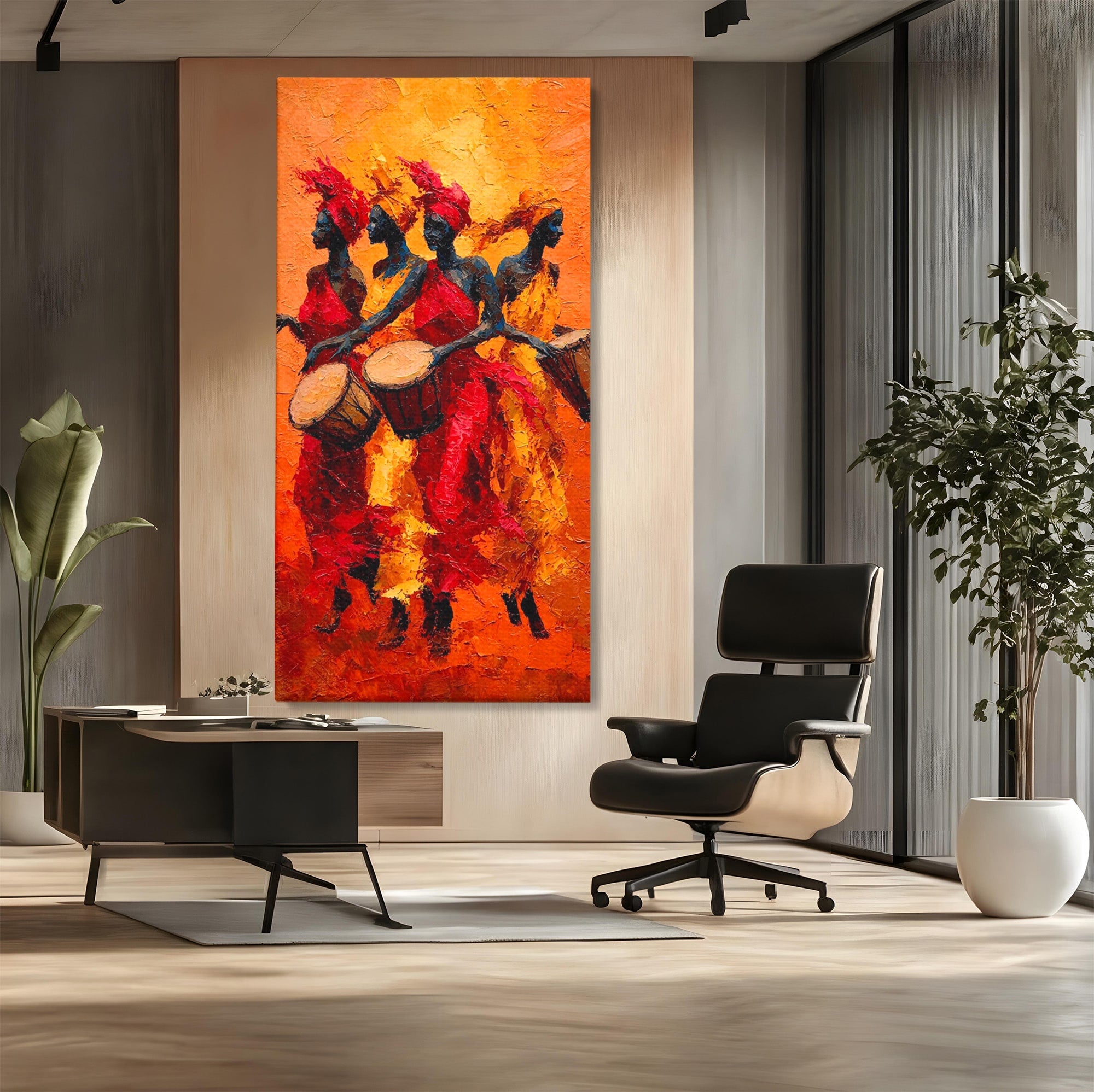 Tablou Canvas Premium LuxCanva® PI1006, Dansatoare Africane Cu Tobe, Dans, Africa, Tobe, Living, Cultura, Culori Vibrante