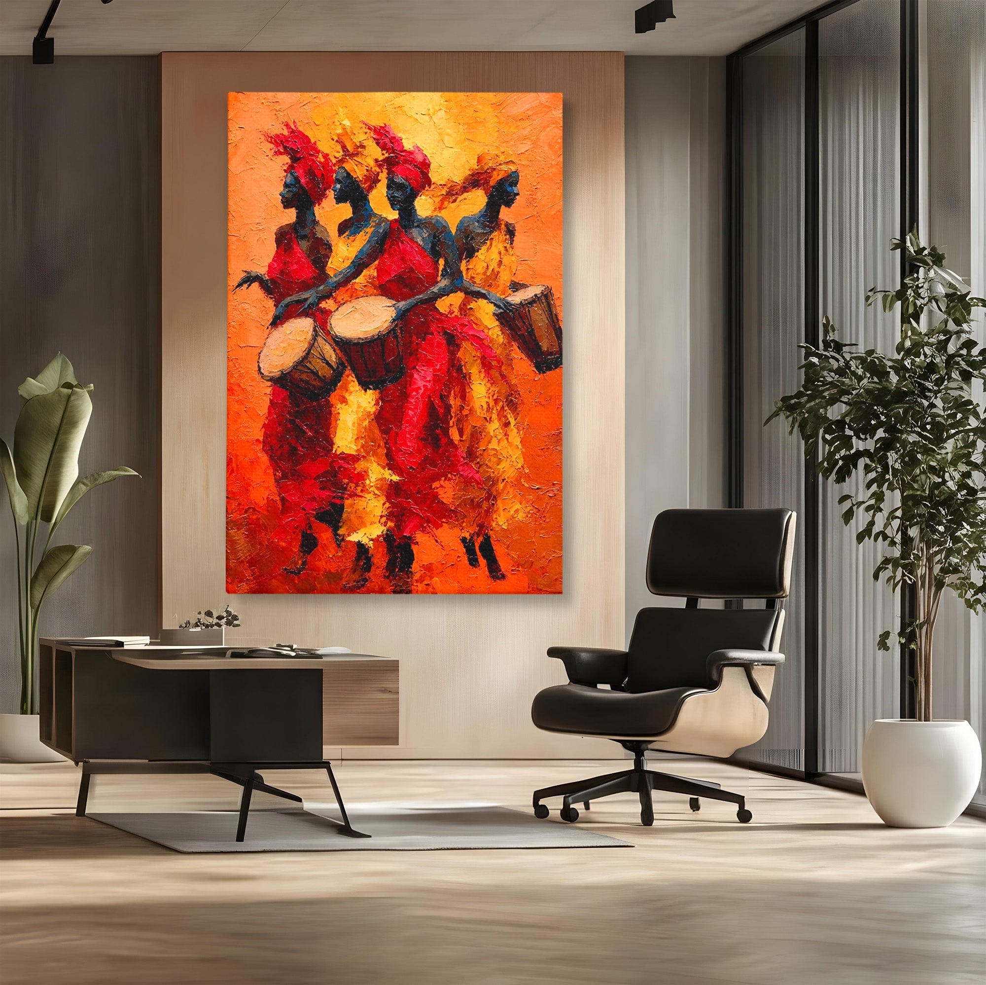 Tablou Canvas Premium LuxCanva® PI1006, Dansatoare Africane Cu Tobe, Dans, Africa, Tobe, Living, Cultura, Culori Vibrante