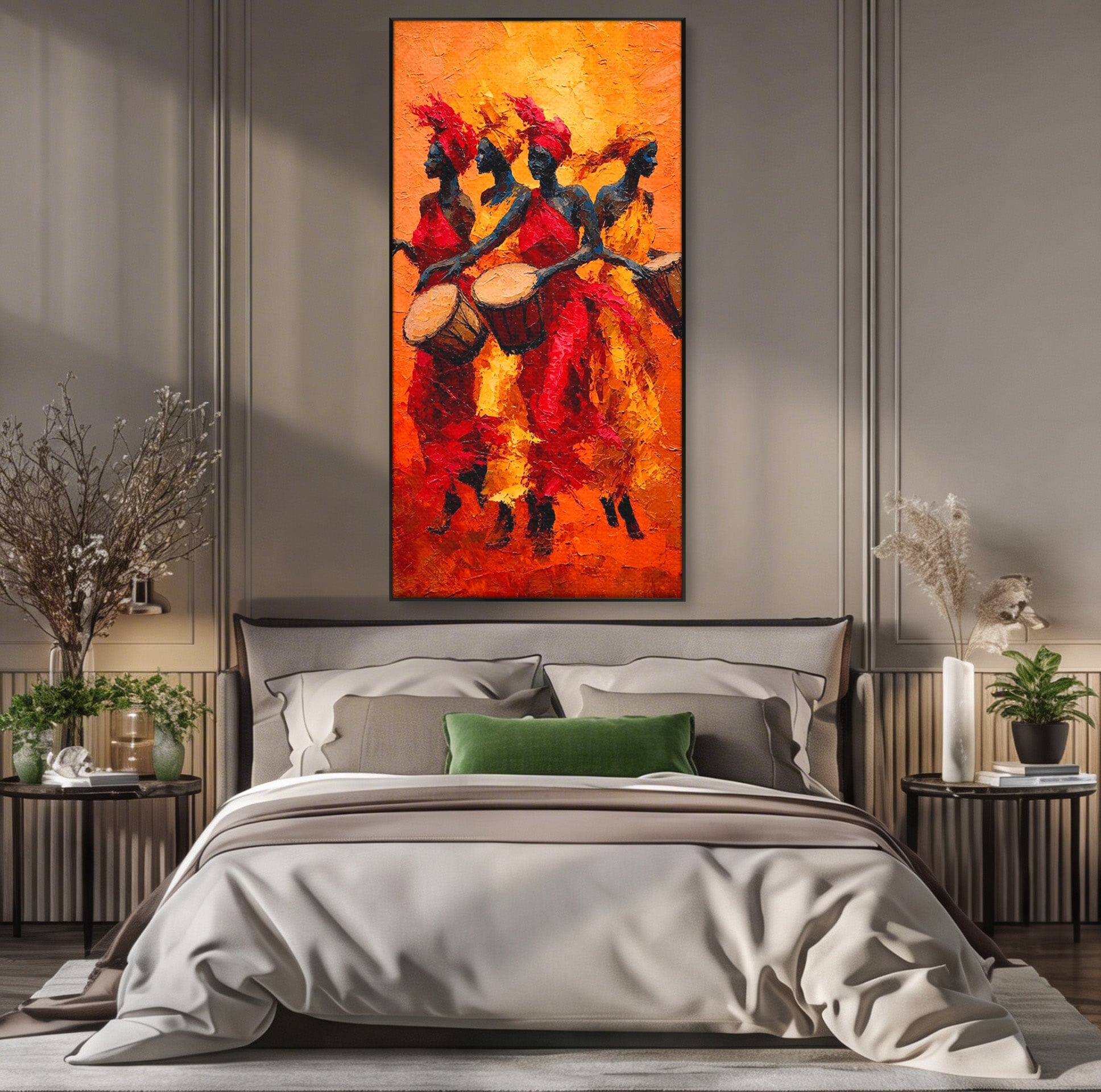 Tablou Canvas Premium LuxCanva® PI1006, Dansatoare Africane Cu Tobe, Dans, Africa, Tobe, Living, Cultura, Culori Vibrante