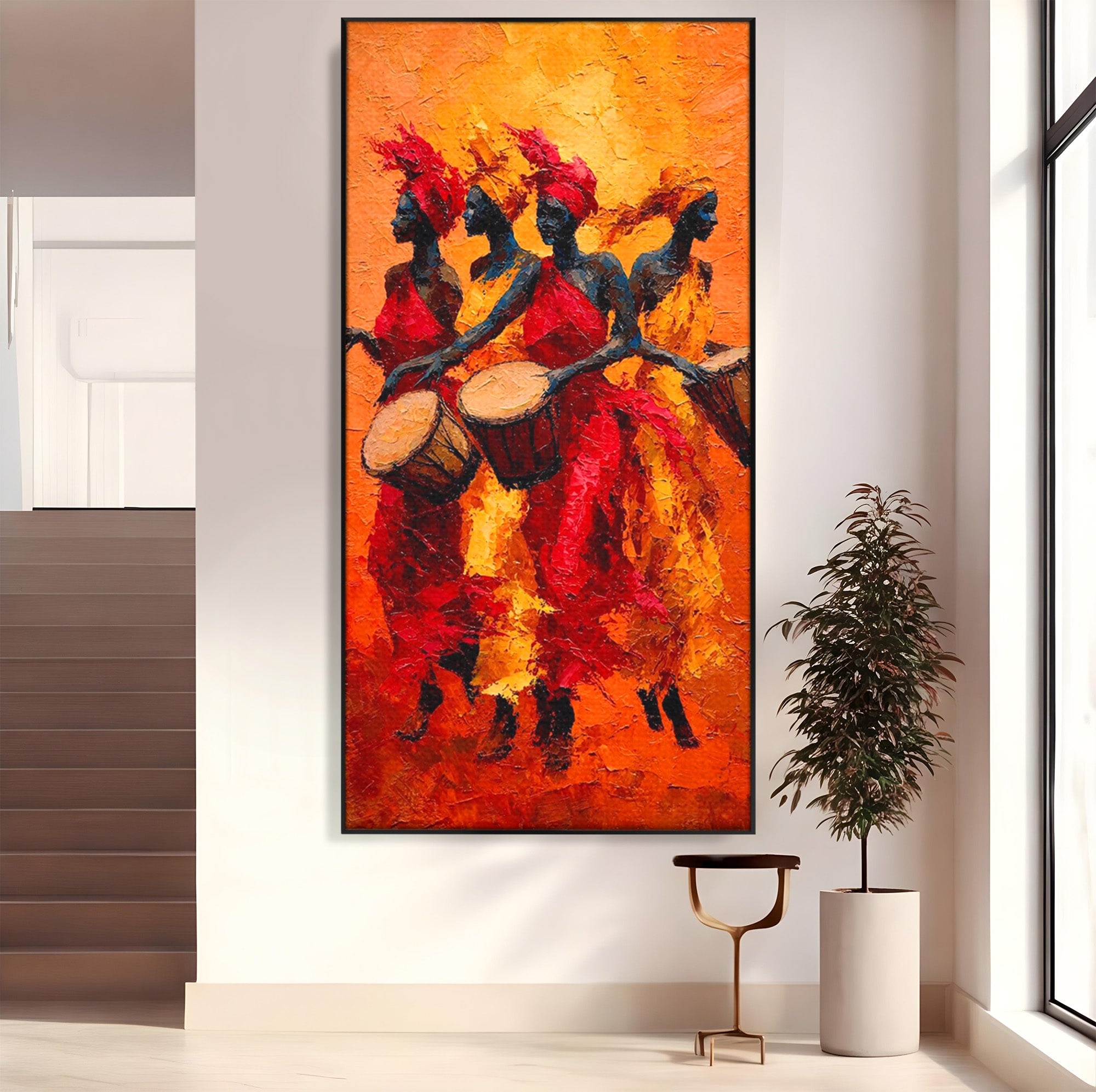 Tablou Canvas Premium LuxCanva® PI1006, Dansatoare Africane Cu Tobe, Dans, Africa, Tobe, Living, Cultura, Culori Vibrante