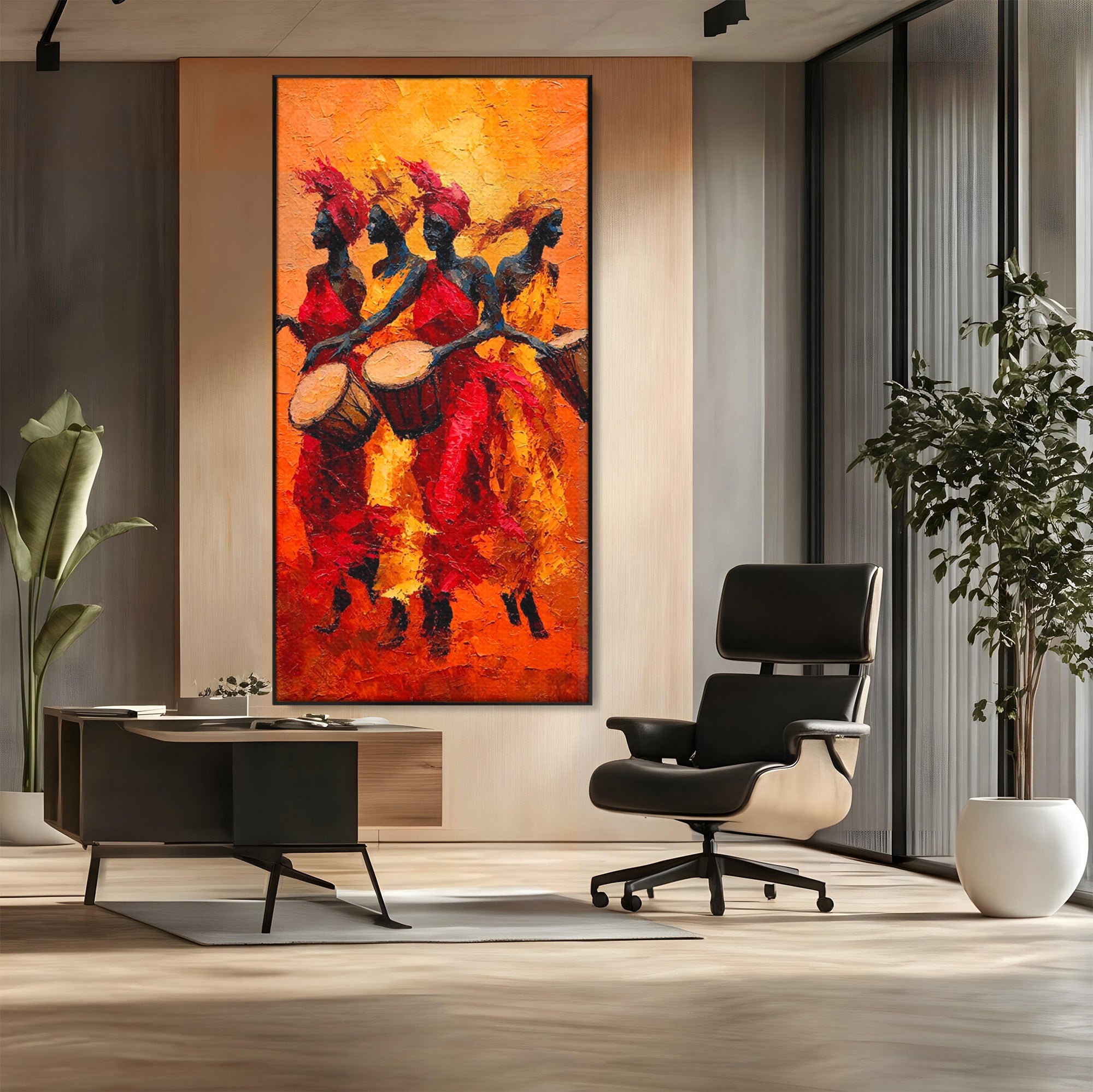 Tablou Canvas Premium LuxCanva® PI1006, Dansatoare Africane Cu Tobe, Dans, Africa, Tobe, Living, Cultura, Culori Vibrante
