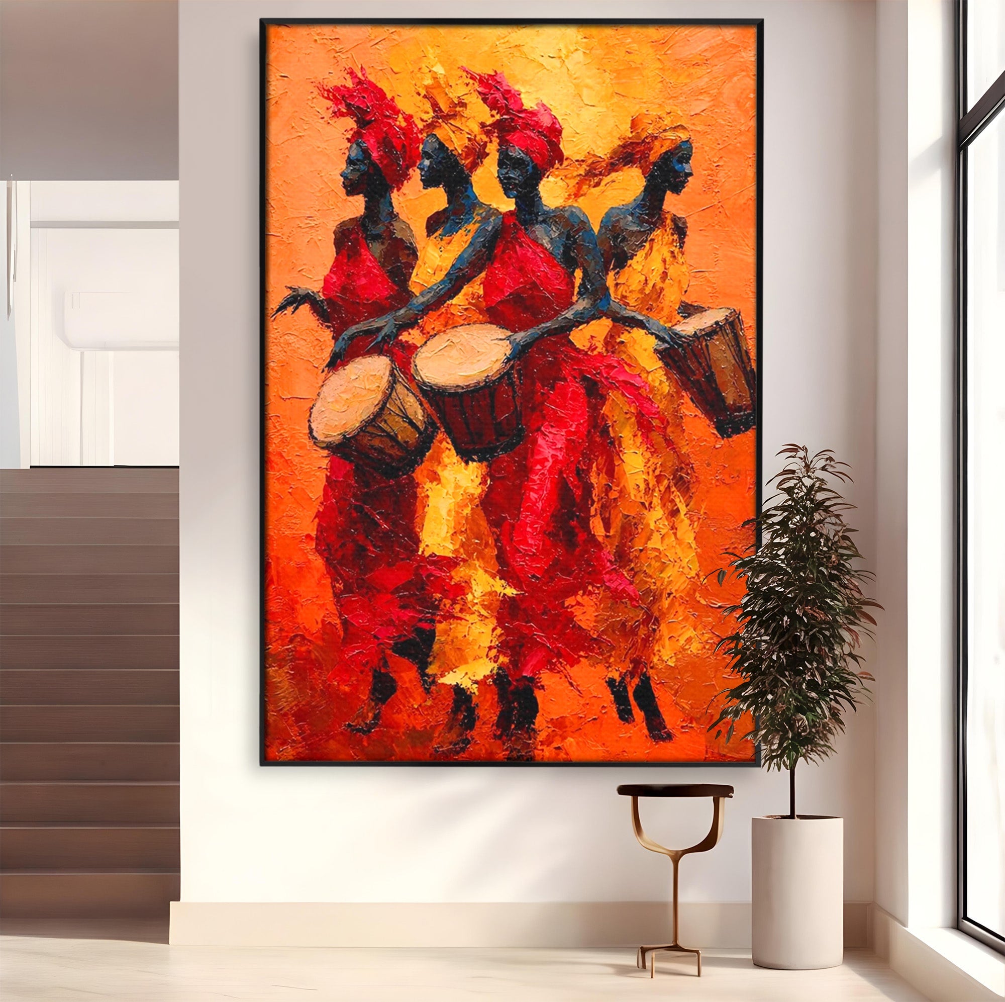Tablou Canvas Premium LuxCanva® PI1006, Dansatoare Africane Cu Tobe, Dans, Africa, Tobe, Living, Cultura, Culori Vibrante