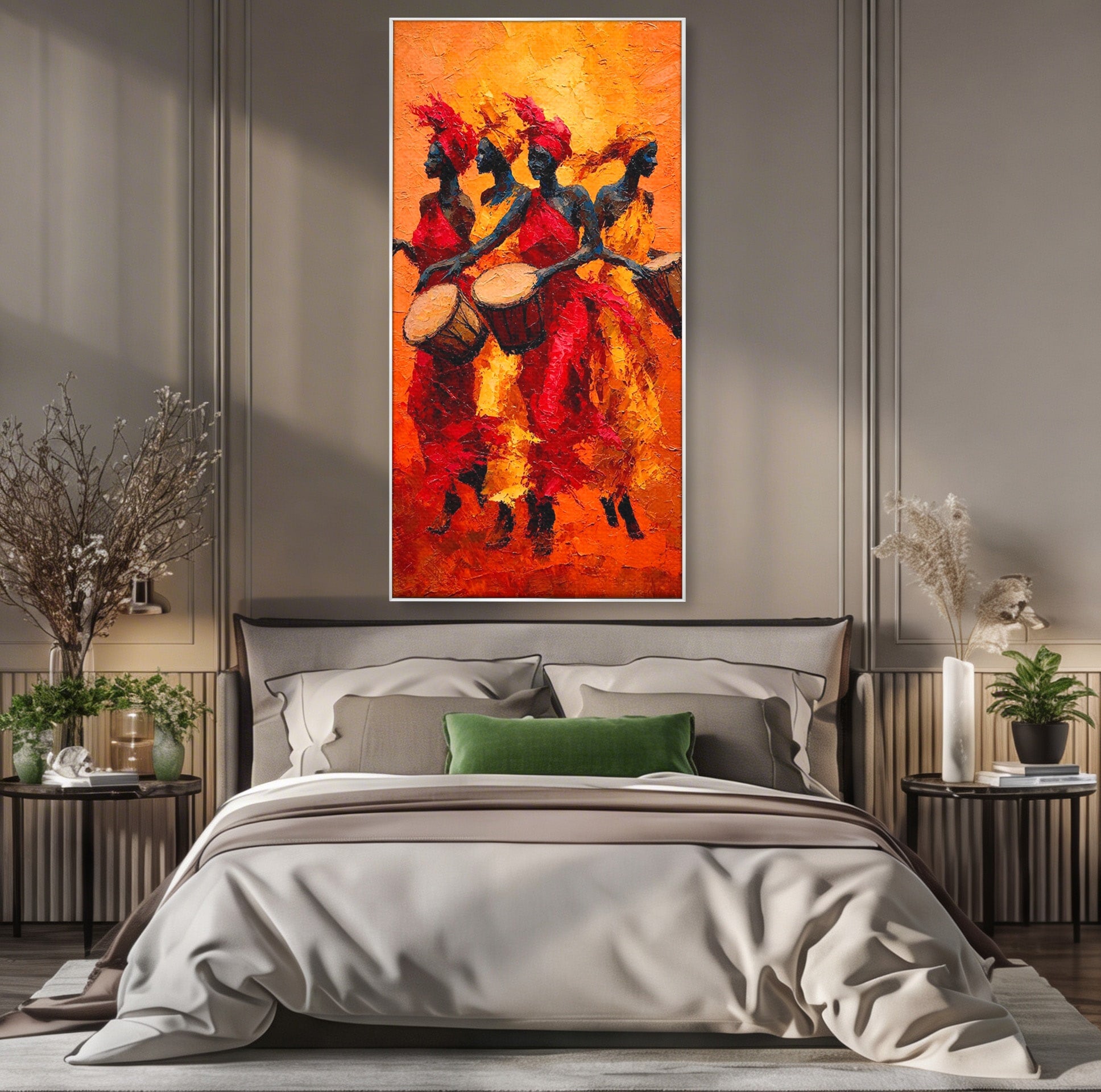 Tablou Canvas Premium LuxCanva® PI1006, Dansatoare Africane Cu Tobe, Dans, Africa, Tobe, Living, Cultura, Culori Vibrante