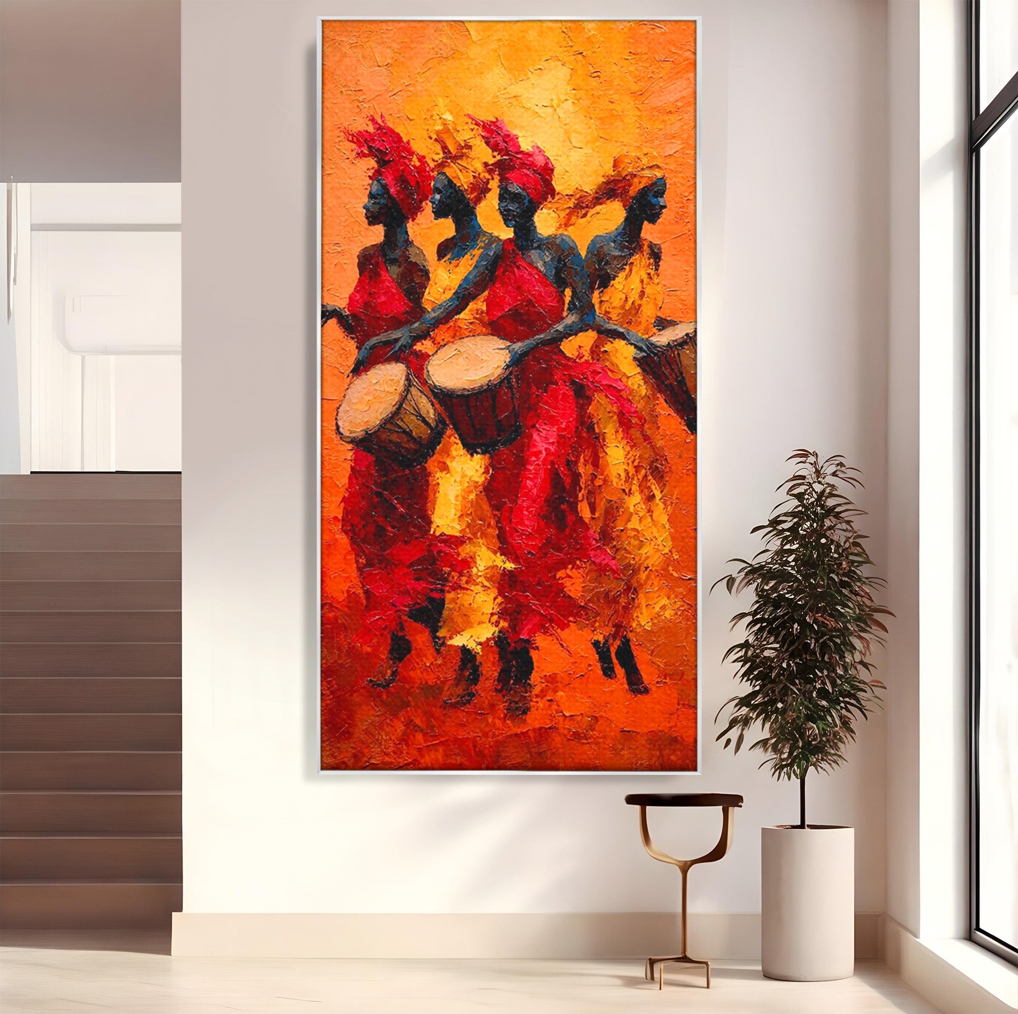 Tablou Canvas Premium LuxCanva® PI1006, Dansatoare Africane Cu Tobe, Dans, Africa, Tobe, Living, Cultura, Culori Vibrante
