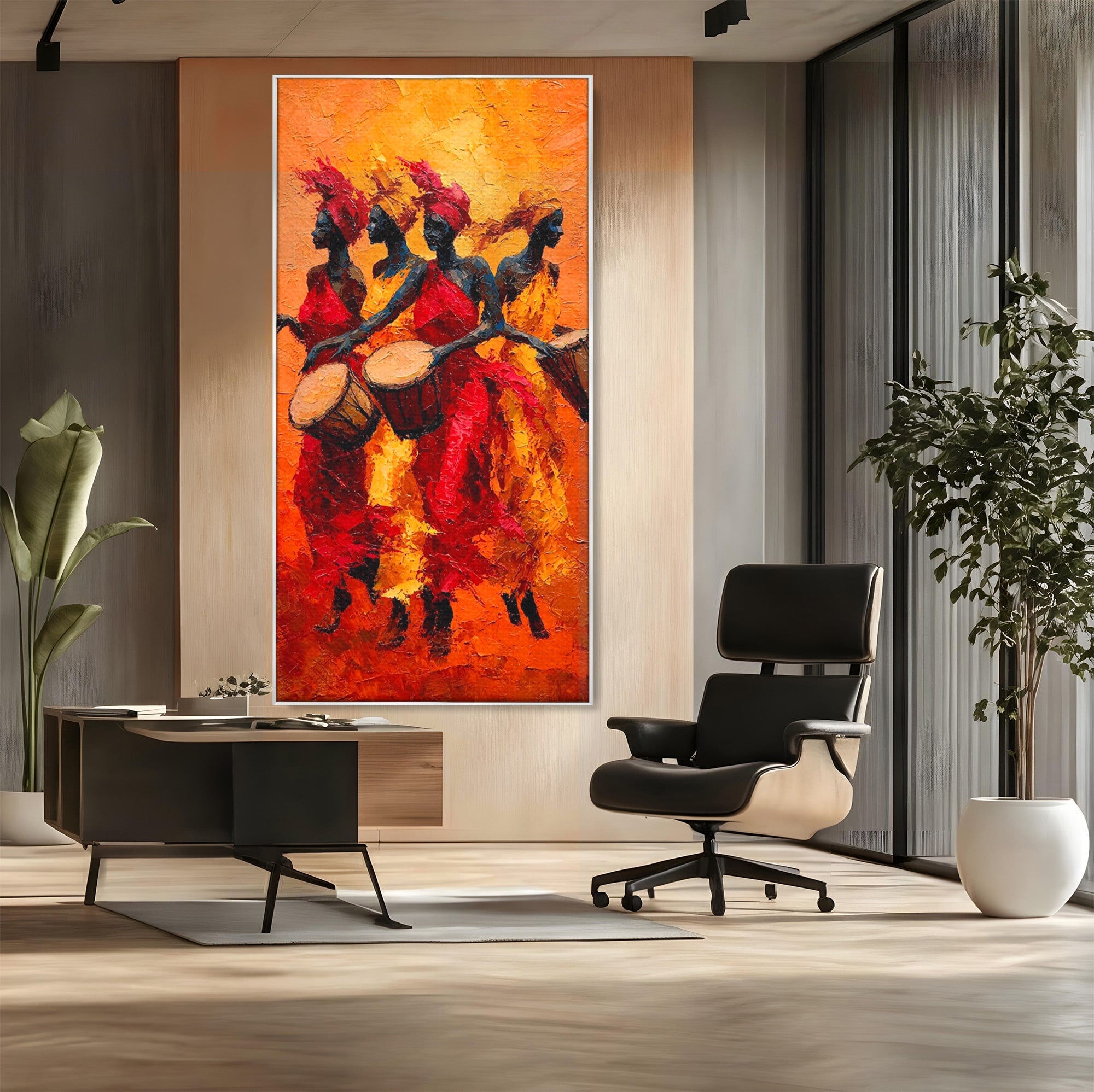 Tablou Canvas Premium LuxCanva® PI1006, Dansatoare Africane Cu Tobe, Dans, Africa, Tobe, Living, Cultura, Culori Vibrante