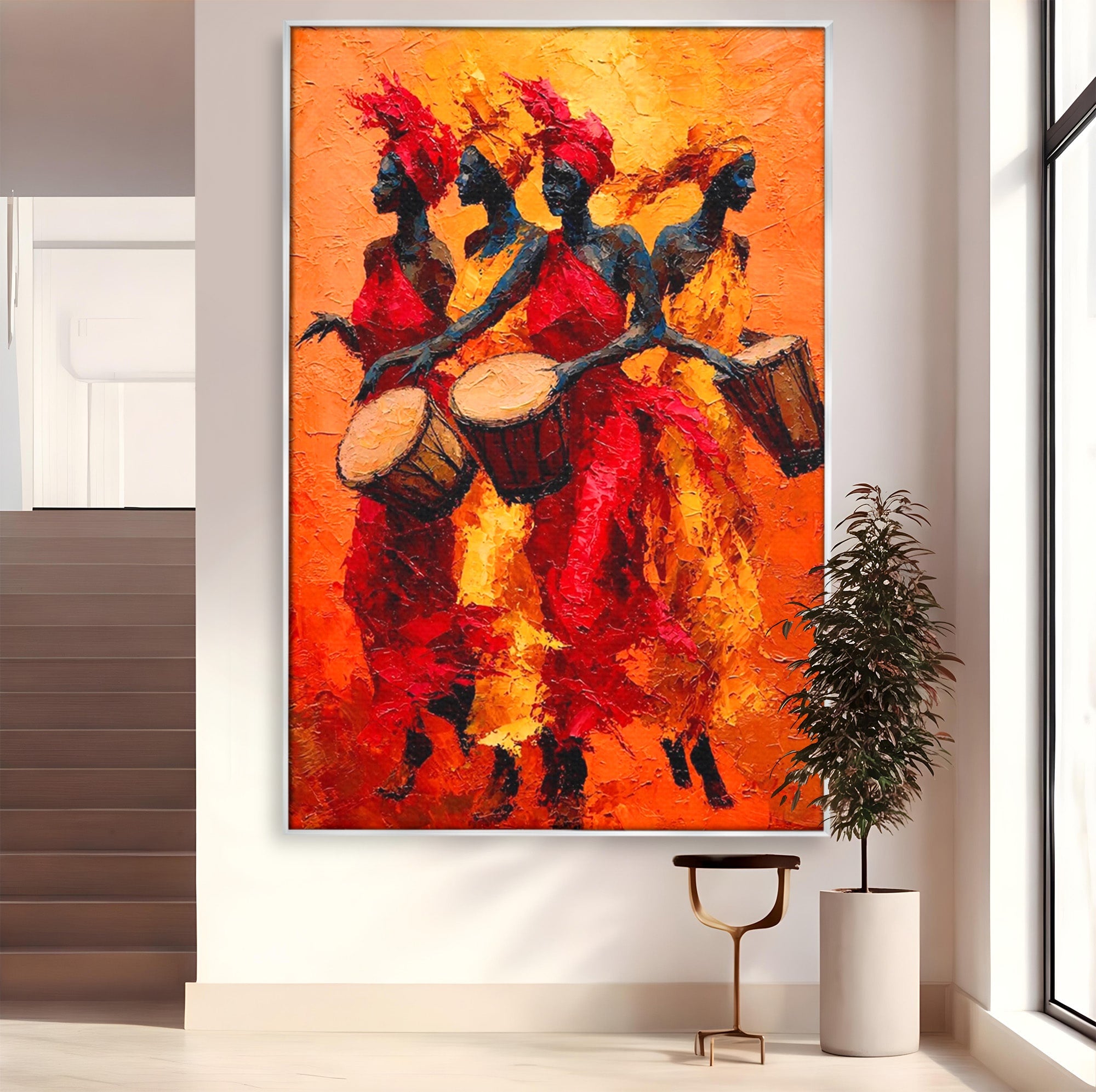 Tablou Canvas Premium LuxCanva® PI1006, Dansatoare Africane Cu Tobe, Dans, Africa, Tobe, Living, Cultura, Culori Vibrante