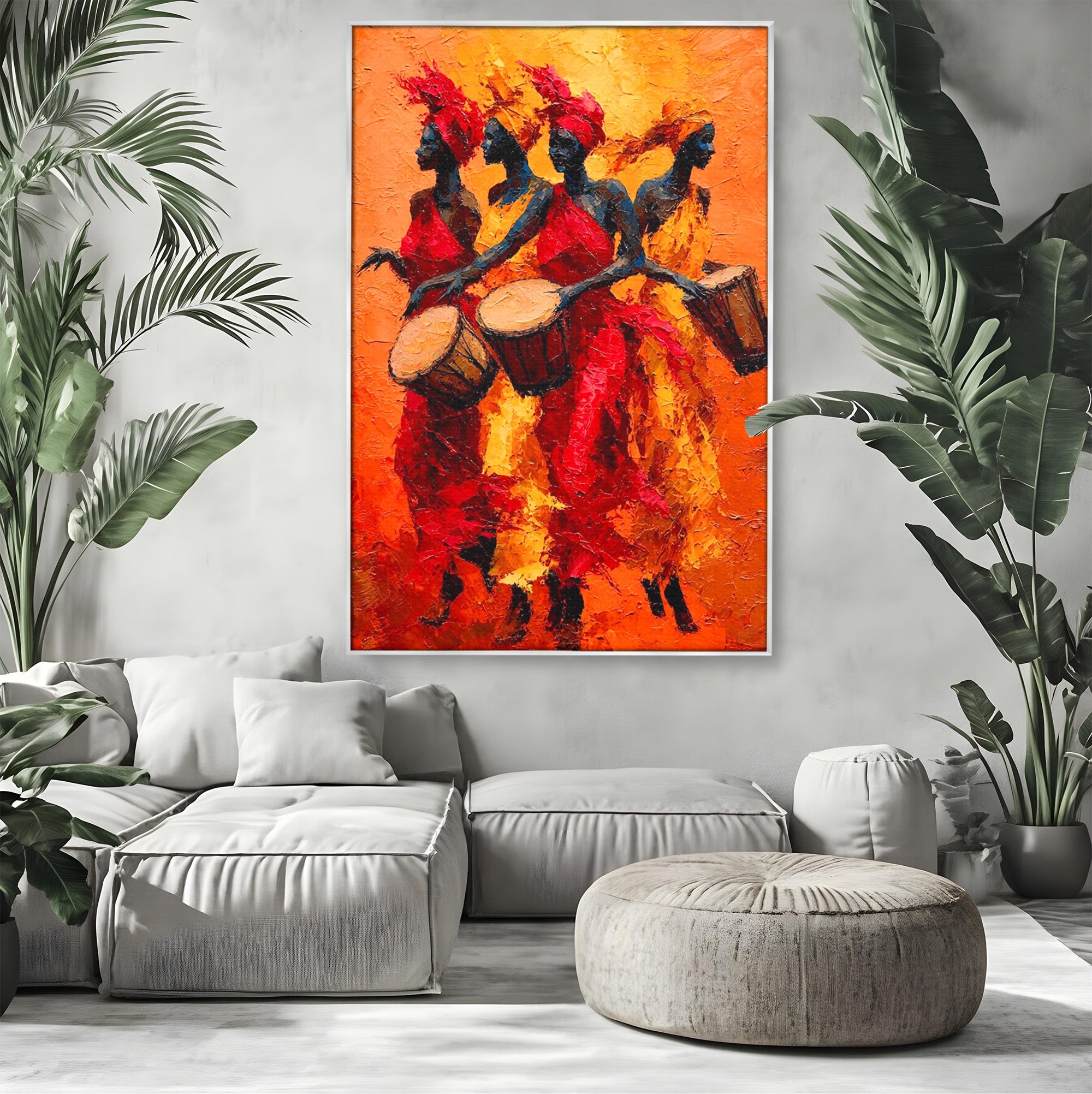 Tablou Canvas Premium LuxCanva® PI1006, Dansatoare Africane Cu Tobe, Dans, Africa, Tobe, Living, Cultura, Culori Vibrante