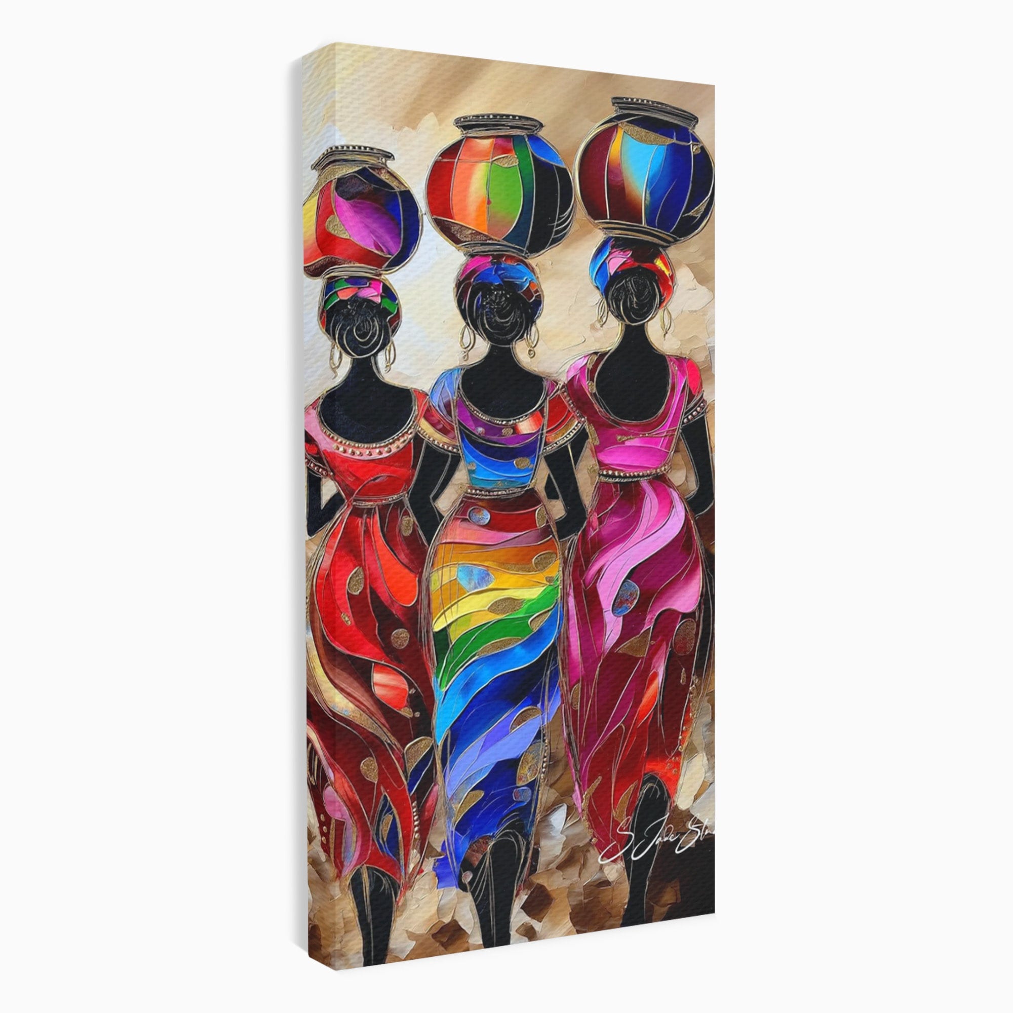 Tablou Canvas Premium LuxCanva® PI1007, Femei Africane Cu Vase, Femei, Africa, Vase, Living, Culori Puternice, Culori Vibrante